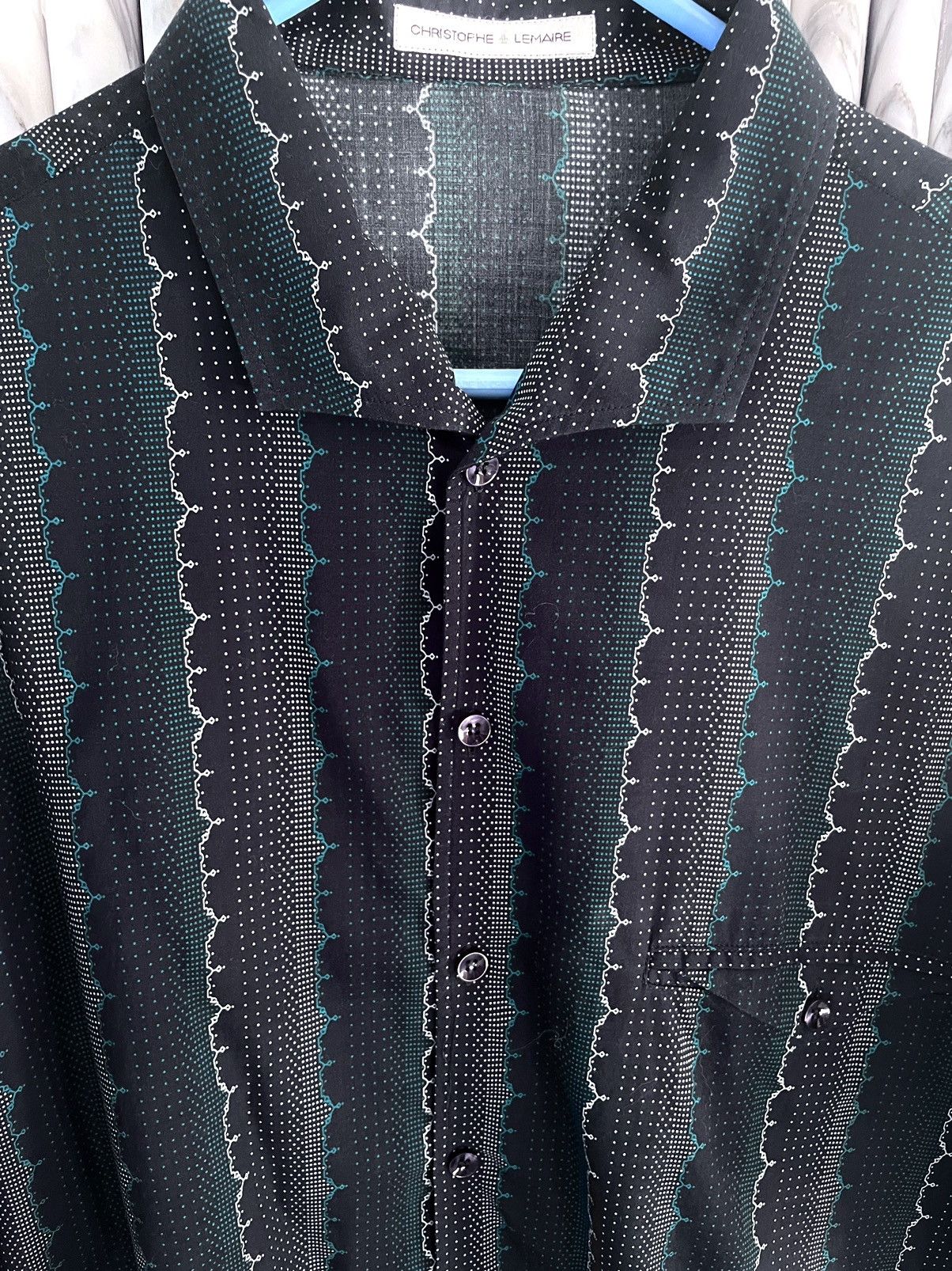 Christophe Lemaire PIN DOT PRINTED CAPRI ONE PIECE COLLAR SHIRT Size US M / EU 48-50 / 2 - 4 Thumbnail
