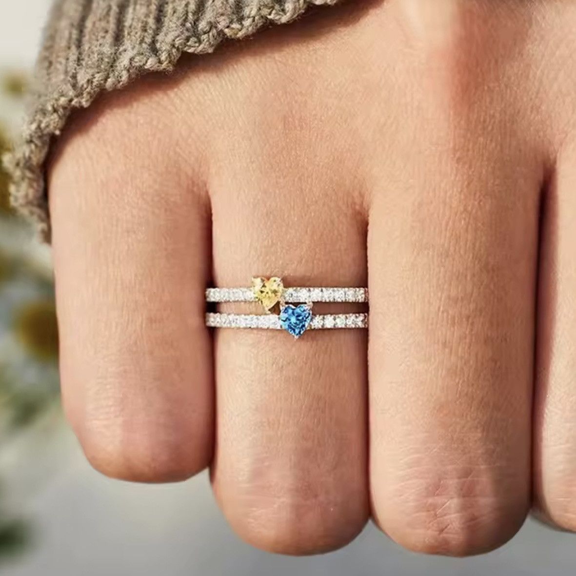 Macys New— Huian Exquisite Yellow/Blue Heart CZ Women Rings SIZE:8 Size ONE SIZE - 2 Thumbnail