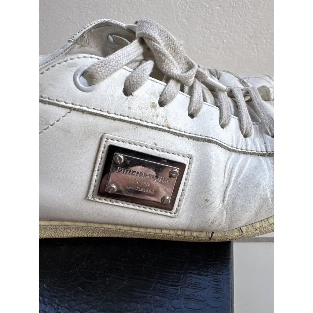 Philipp Plein Philipp Plein White Leather Low-Top Sneakers EU 43 – Metal Size US 10 / EU 43 - 2 Thumbnail