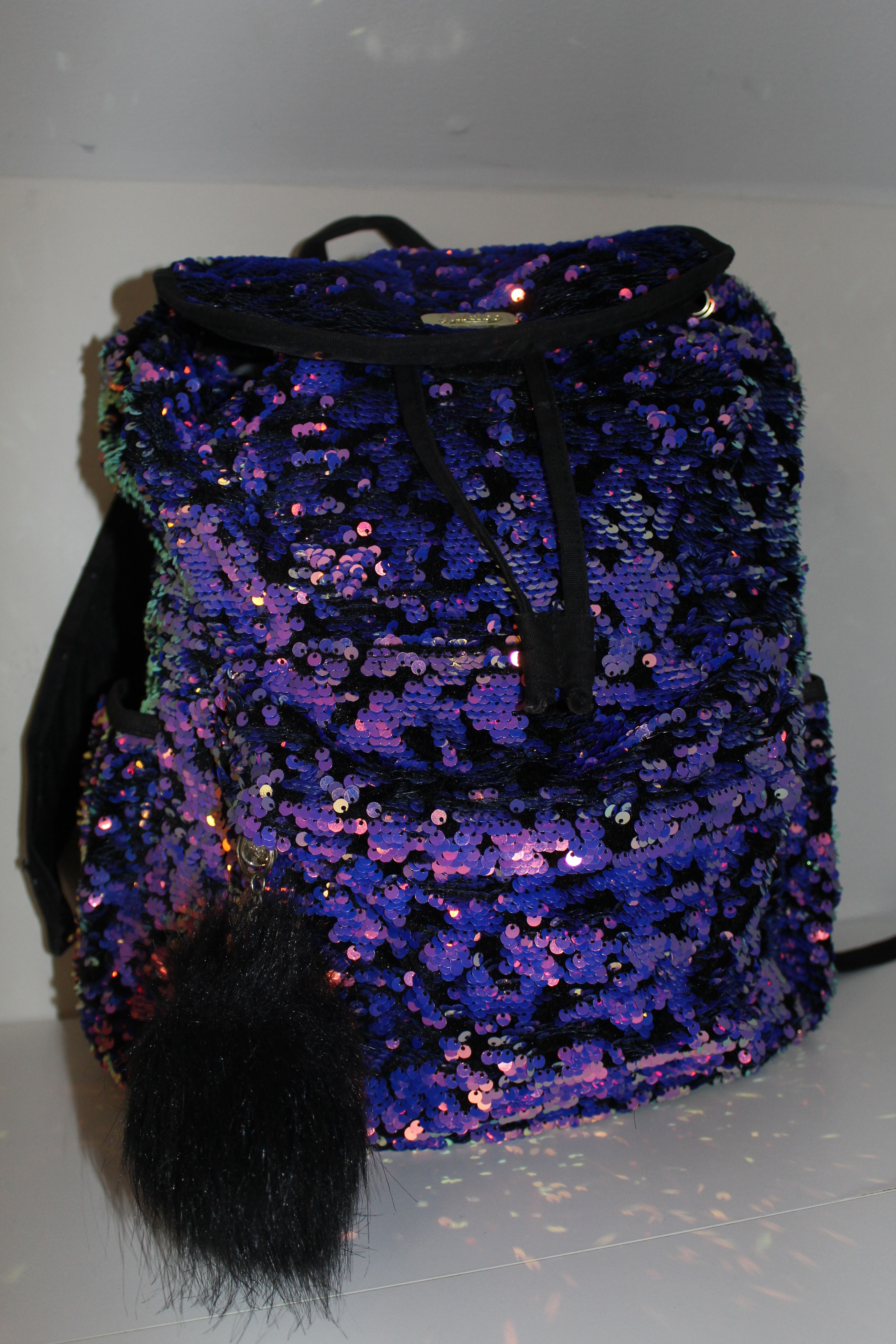 Other Justice Purple Black Forever Backpack Drawstring Sparkle Size ONE SIZE - 2 Thumbnail