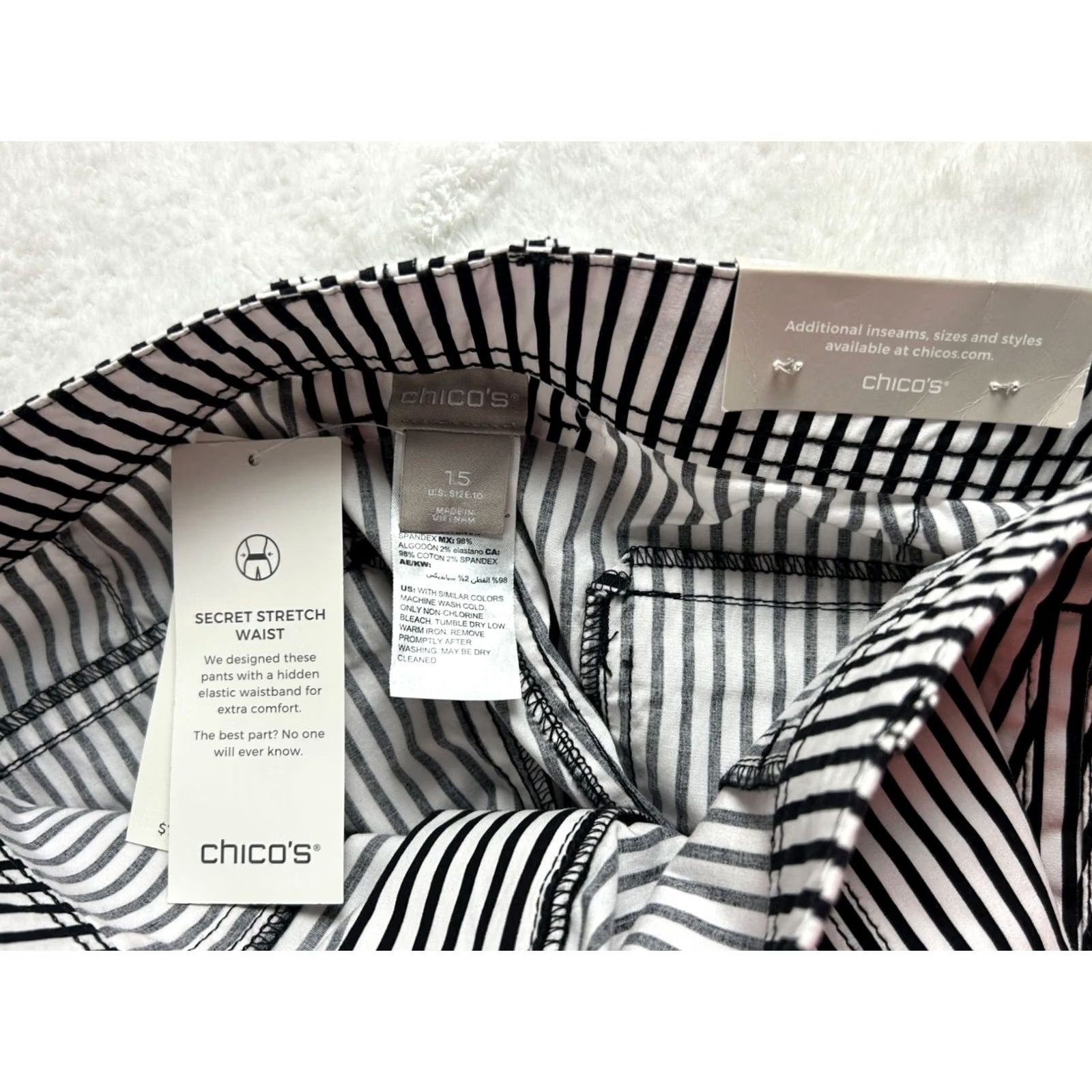 Vintage Chico's Black White Striped Stretch Waist Straight Crop Pants Size 1.5 US 10 New Size 32" / US 10 / IT 46 - 4 Thumbnail
