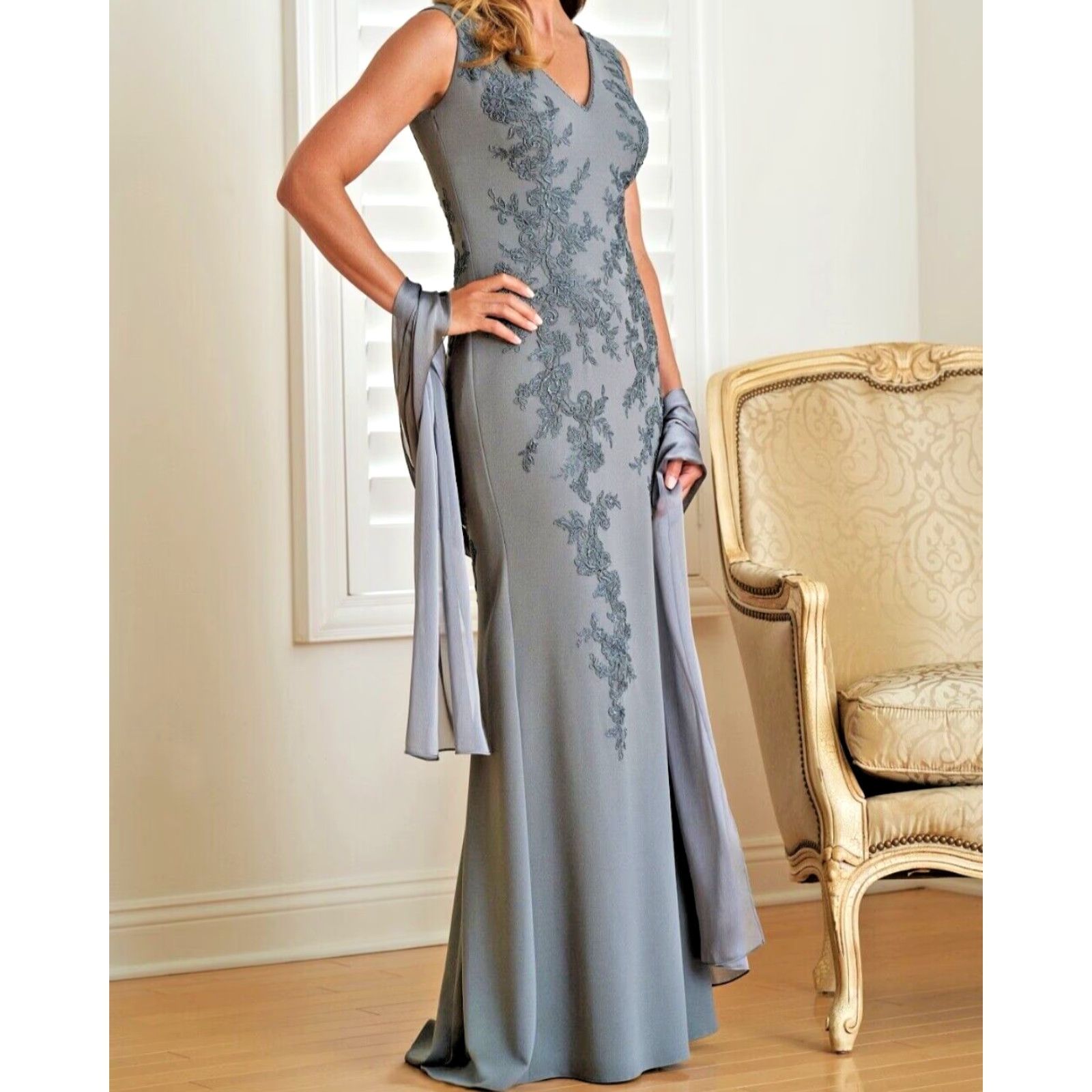 Vintage Jade Couture by Jasmine K218004 Stretch Crepe & Lace MOB Dress Sz. 14 (SAMPLE) Size ONE SIZE - 5 Thumbnail