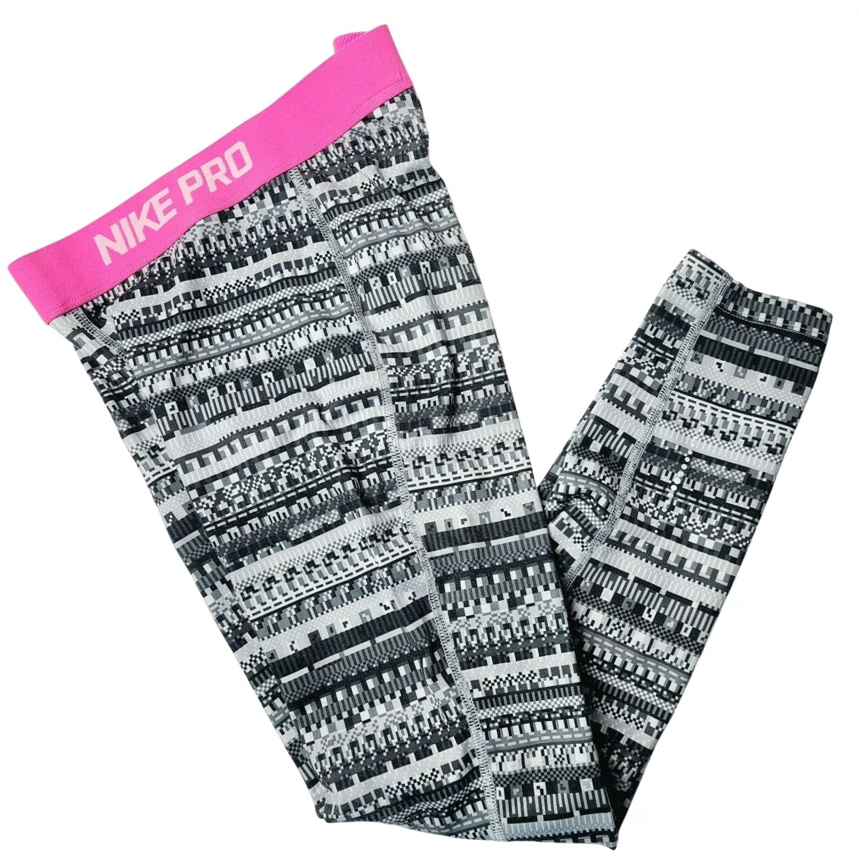Nike Nike Pro Active Leggings Women Size M Black Pink Training Yoga Pants Size 32" / US 10 / IT 46 - 2 Thumbnail