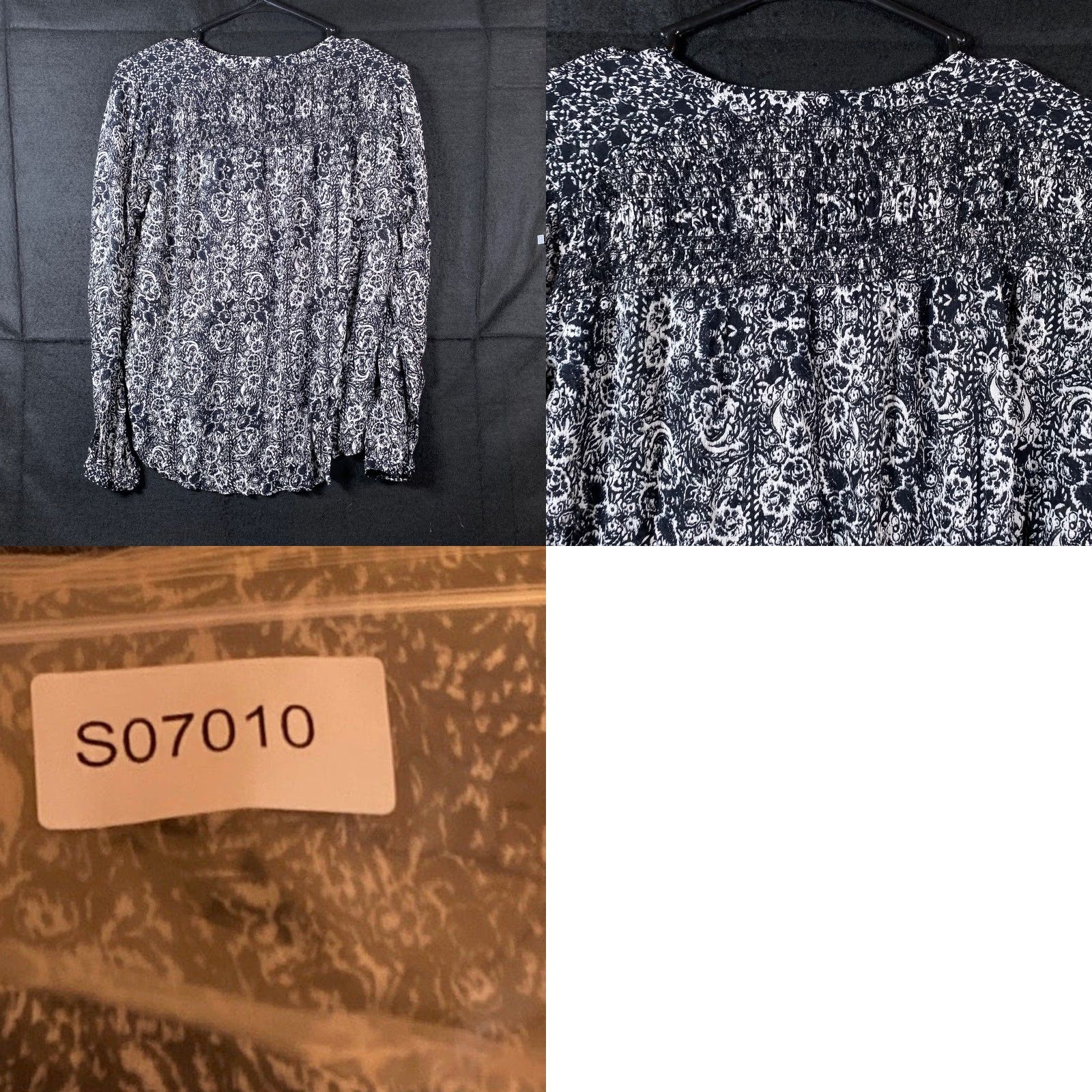 Lucky Brand Lucky Brand Blouse Womens Floral V-Neck Sheer Chiffon Hook Loop Small Black White Boho Casual Shirt Womens XS/S Size S / US 4 / IT 40 - 9 Thumbnail