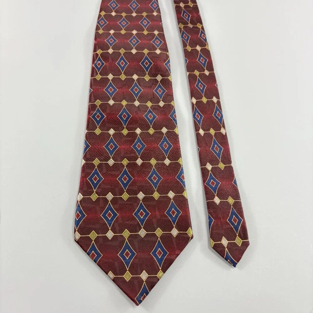 Hugo Boss Boss by Hugo Boss Burgandy / Blue Geometric Men's Tie Size ONE SIZE - 2 Thumbnail