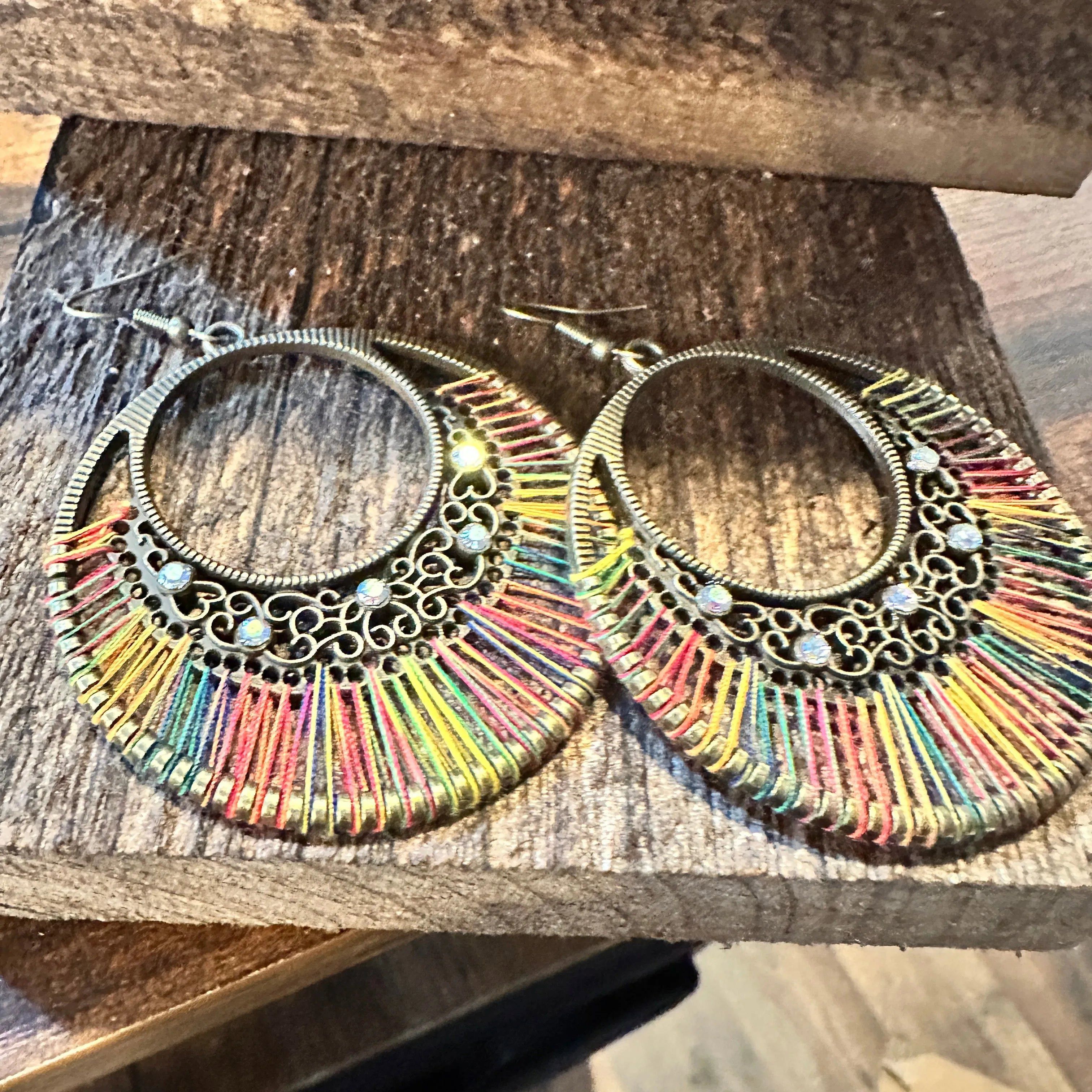 Other Boho Hippie Cowgirl Threaded Loop Wire Drop Earrings, Multic Size ONE SIZE - 2 Thumbnail