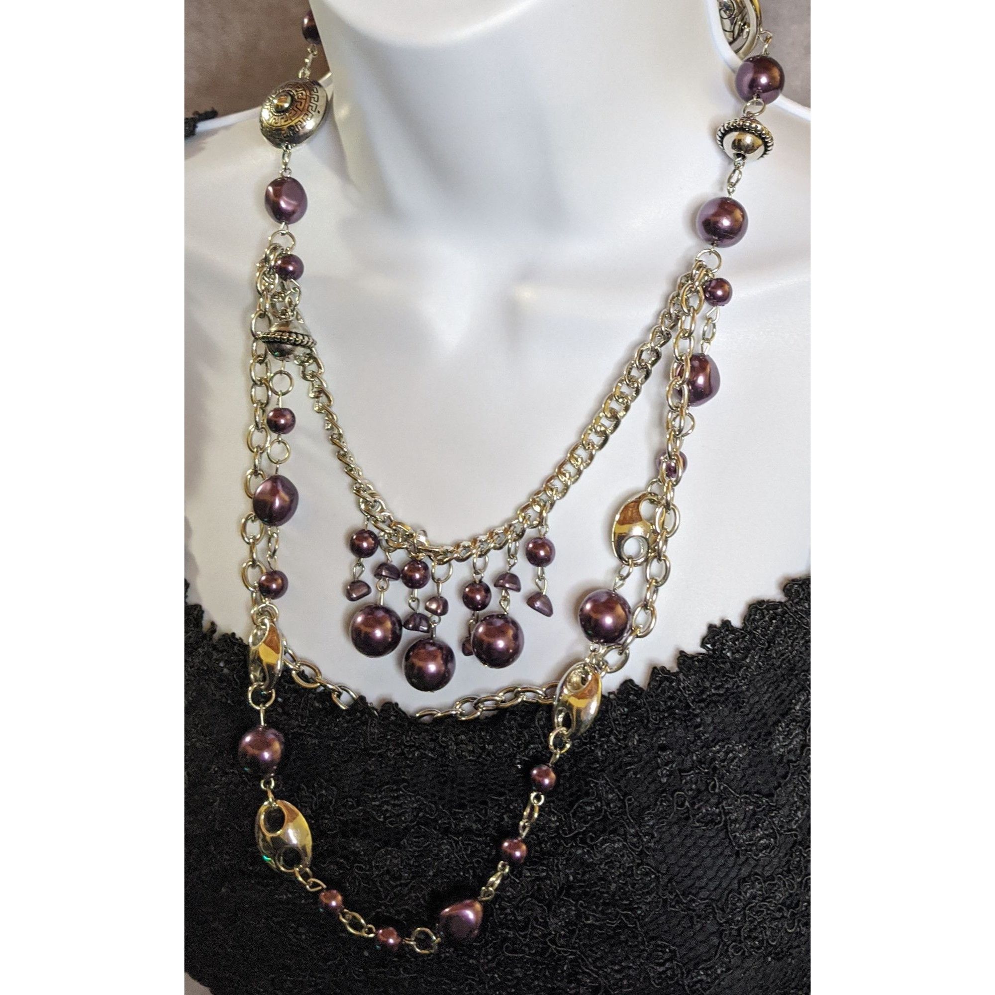 Other Bohemian Multi-Layered Purple Faux Pearl And Silver Tone Cha Size ONE SIZE - 5 Thumbnail