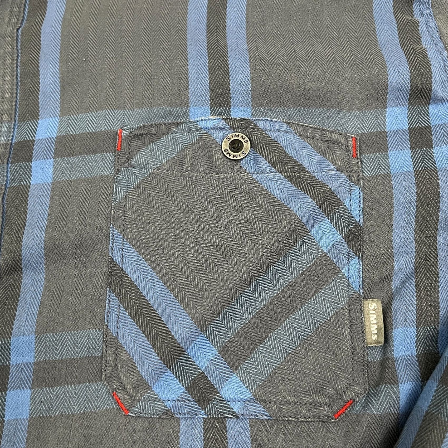 Vintage Simms Shirt Mens XL Blue Flannel Gray Plaid Stretch Fishing Hiking Outdoors Size US XL / EU 56 / 4 - 3 Thumbnail