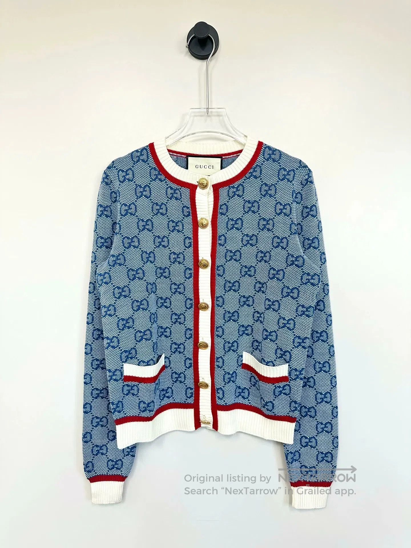 Gucci Guicci Blue Metal Button All-over Printed Knit Cardigan| Size US XS / EU 42 / 0 - 1 Thumbnail