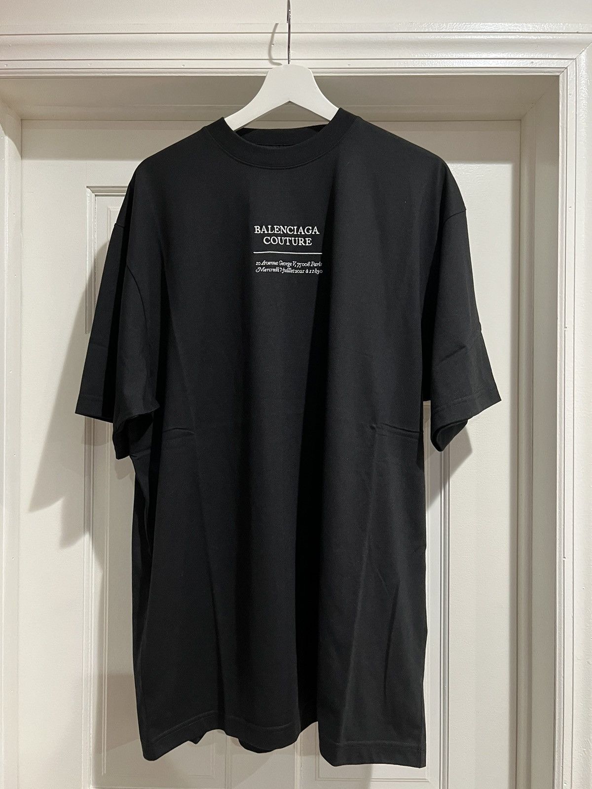 Balenciaga Oversized Couture Address Embroidered Logo Tee in Black Size US XXS / EU 40 - 1 Thumbnail
