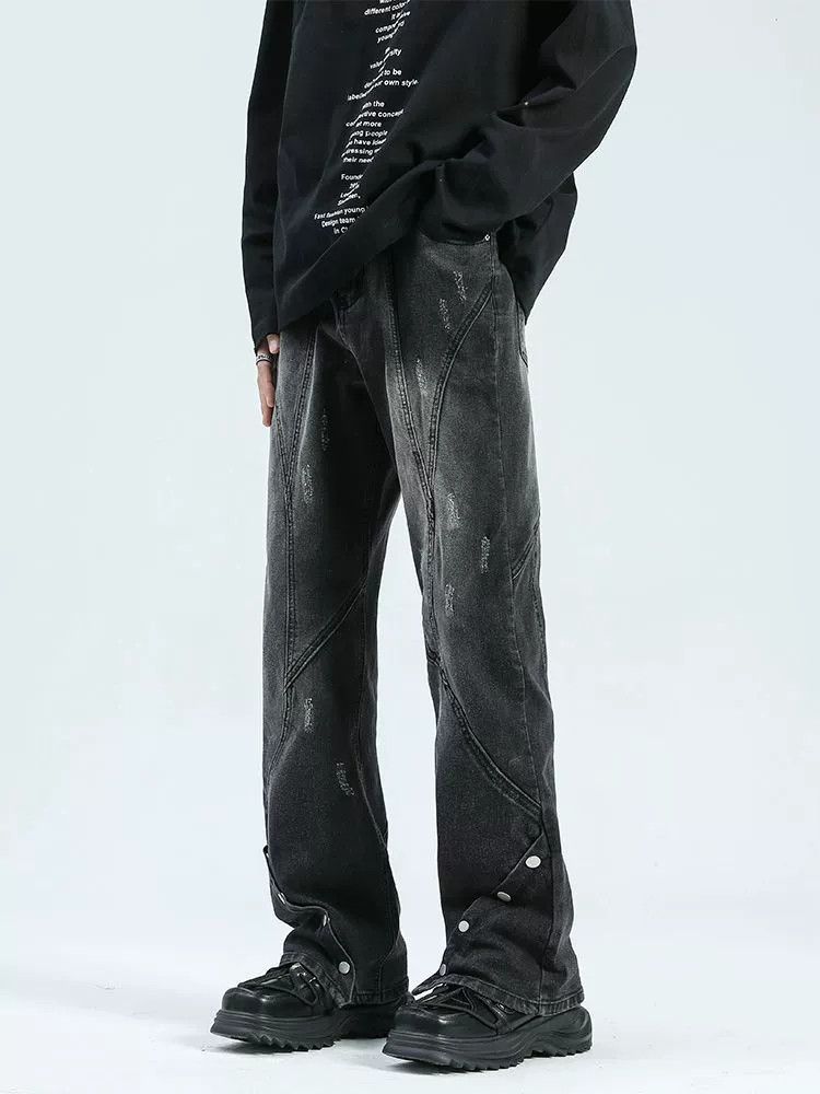 Vintage Black men's retro buttoned loose straight bootcut jeans Size US 32 / EU 48 - 2 Thumbnail