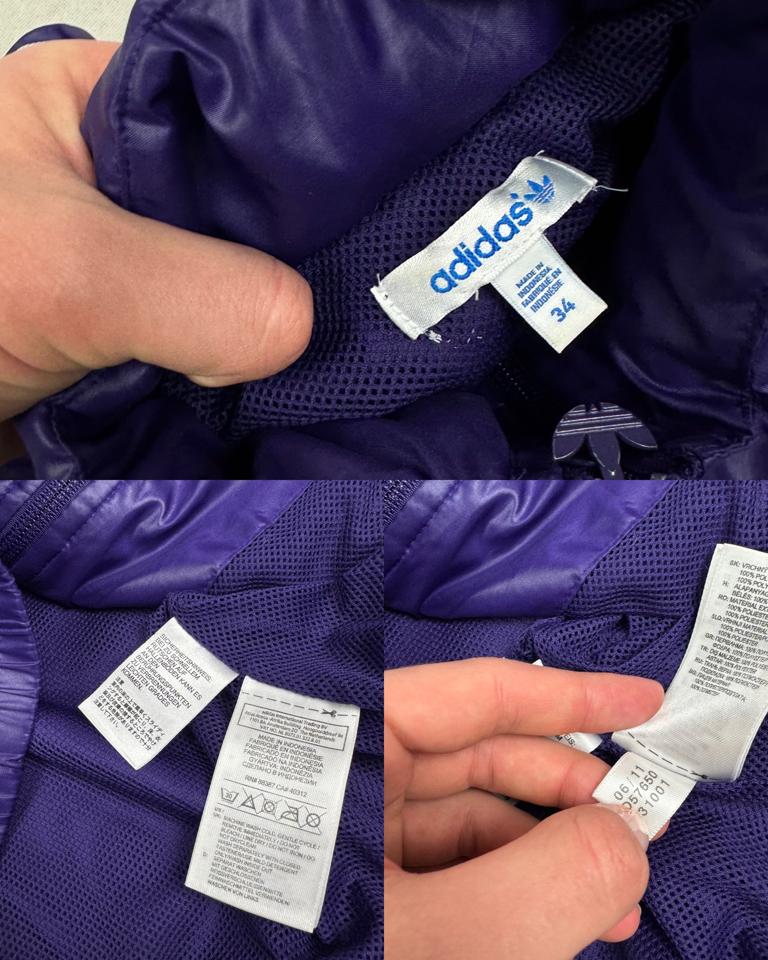 Adidas Adidas K-Way Women's Purple Full Zip Windbreaker Jacket 34 Size XXS / US 00 / IT 34 - 2 Thumbnail