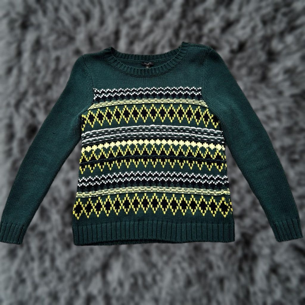 Talbots Talbots Sweater Womens Petite PM Fair Isle Preppy Academia Grandpacore Warm Pullover Long Sleeve Round Neck Green Size M / US 6-8 / IT 42-44 - 1 Thumbnail
