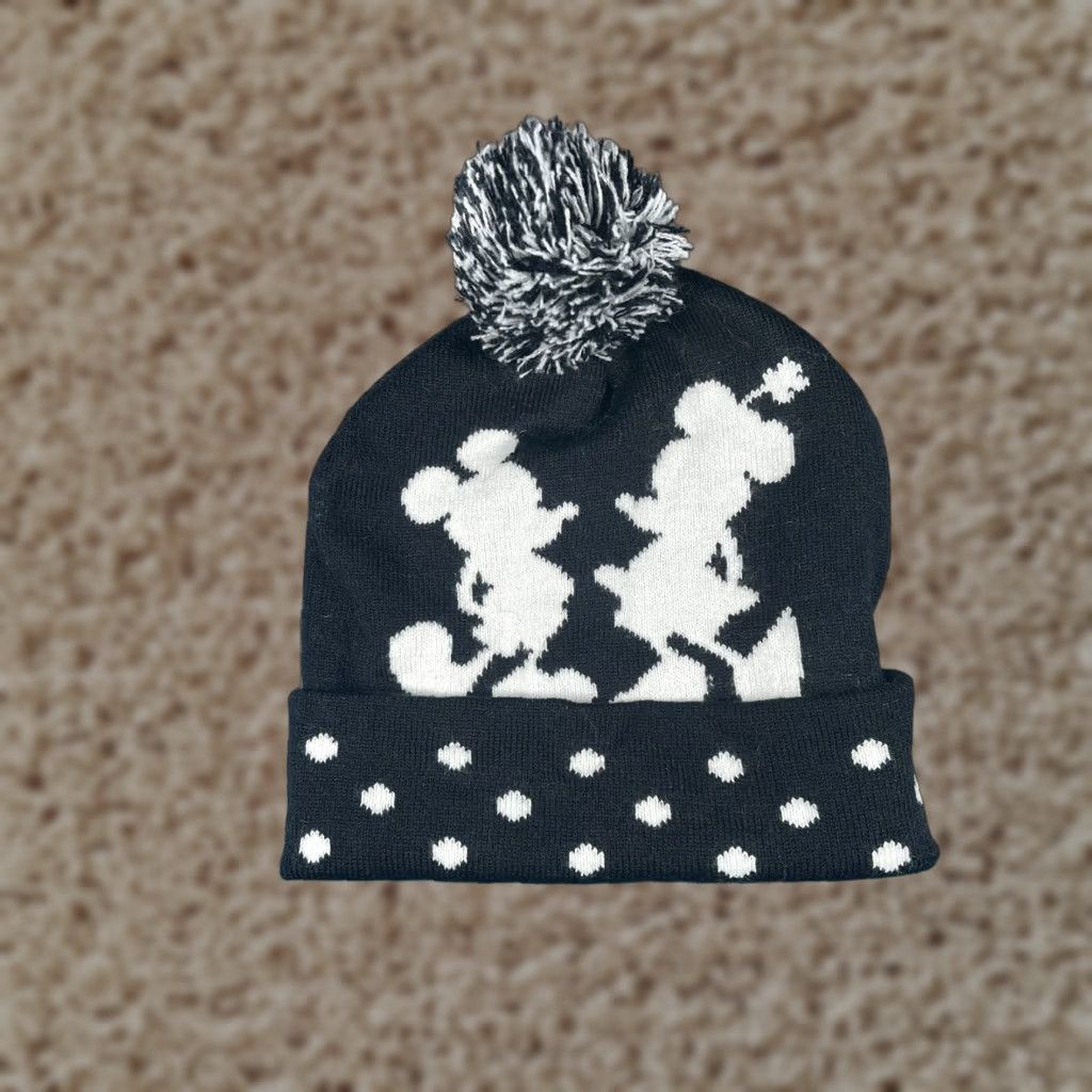 Disney Disney Beanie Toque Women One Size Black Acrylic Pom Minnie Mickey Mouse Pattern: Polka Dot 90s Cartoon Disney Hat Womens Size ONE SIZE - 1 Thumbnail