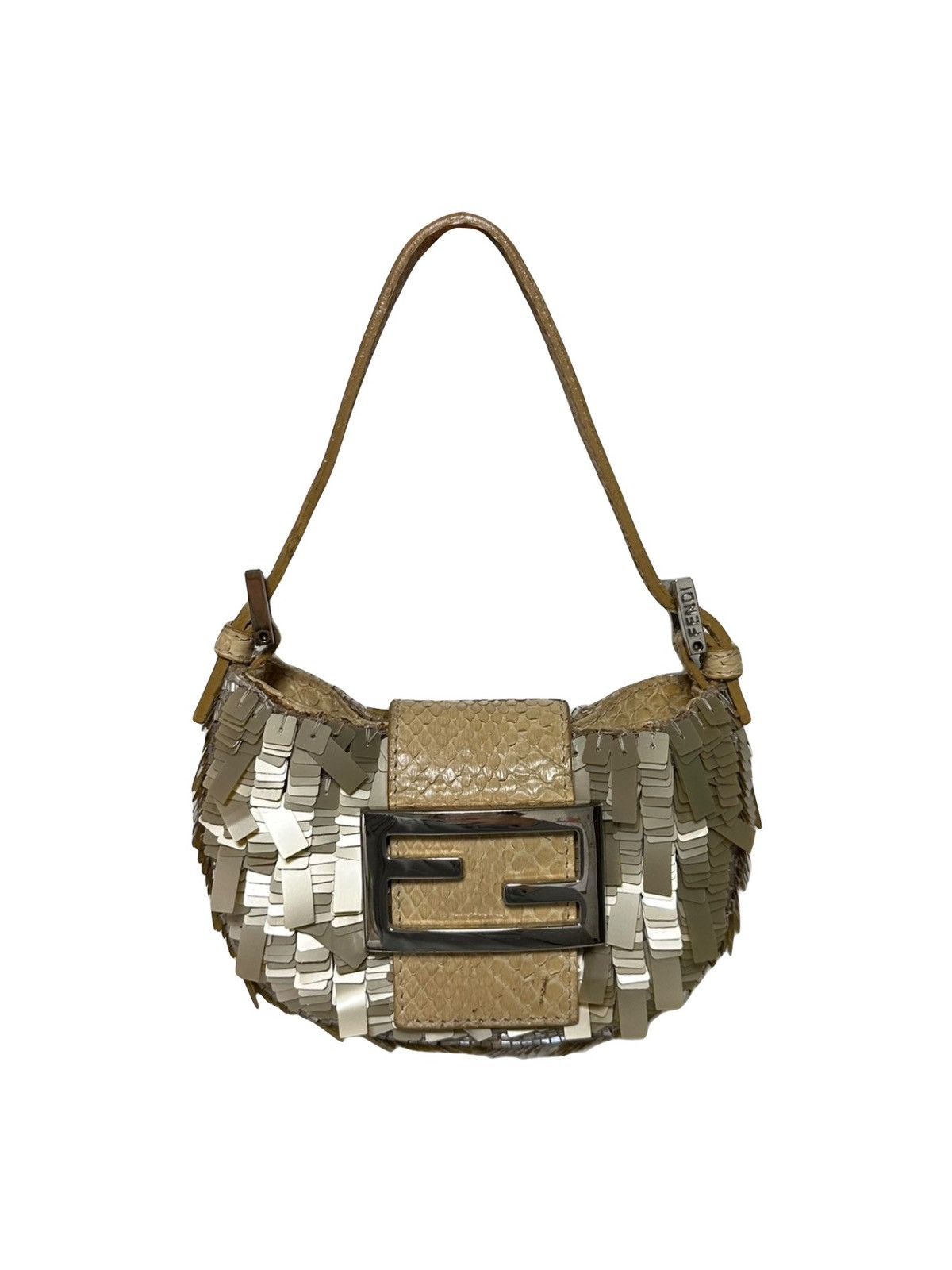 image of Fendi Sequin Python Mini Croissant Bag in Beige, Women's