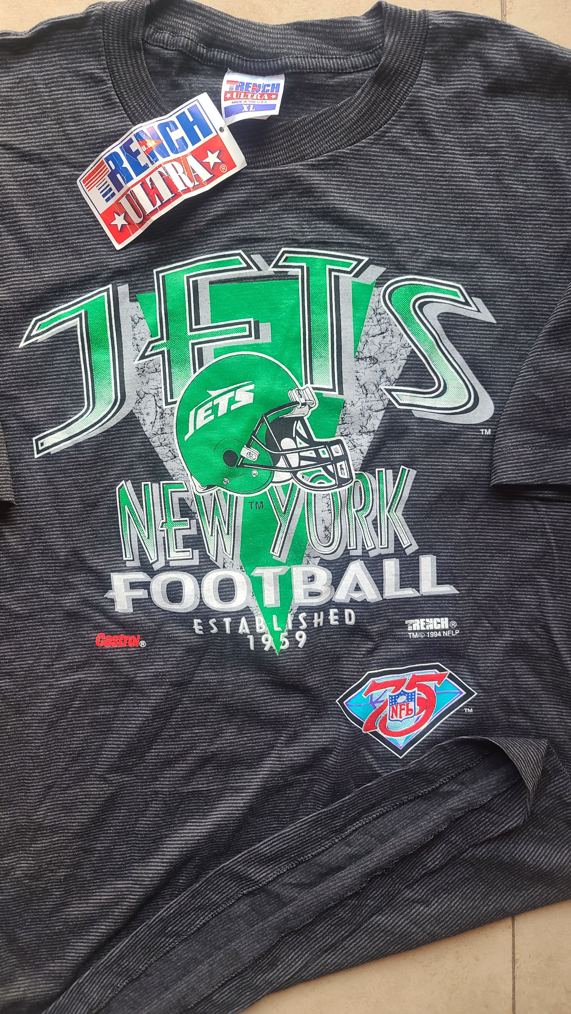 NFL NEW York Jets 90s 75th TRENCH tee XL blk vtg Size US XL / EU 56 / 4 - 3 Thumbnail