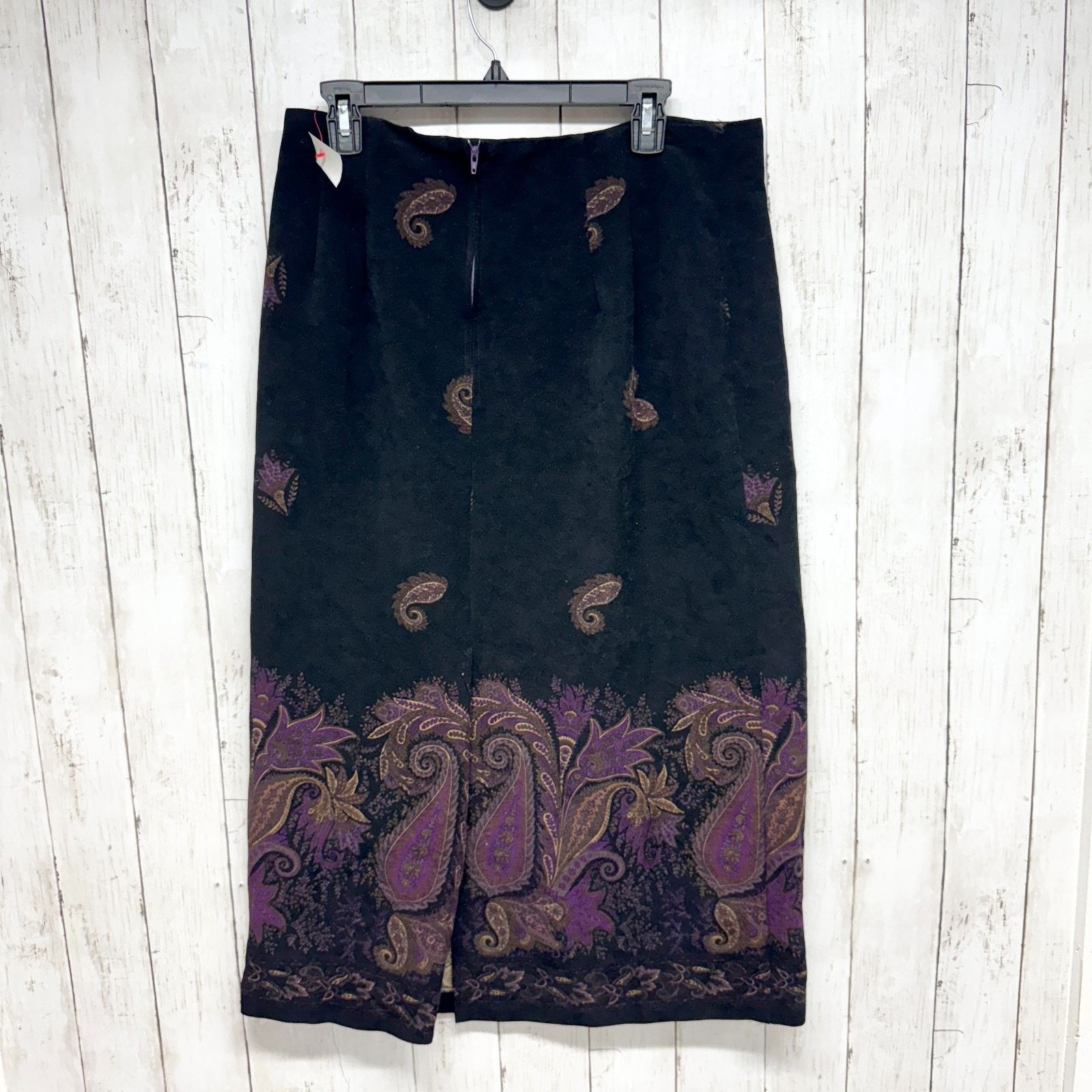 Vintage Vintage Skirt Waist 33" Black Suede Paisley Back Slit Midi Size 33" - 1 Thumbnail