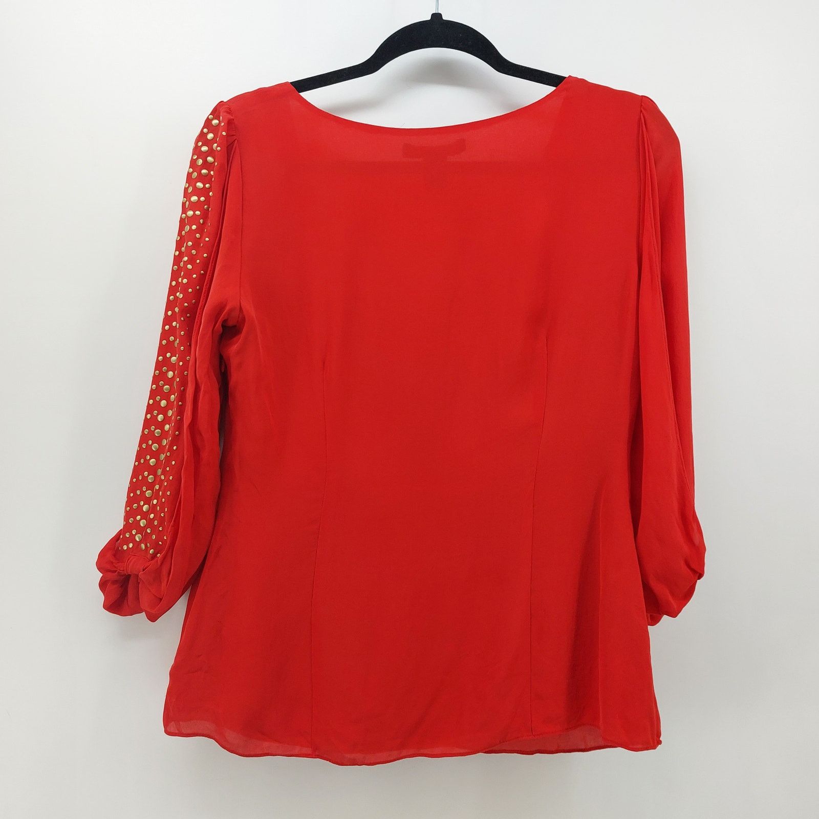 White House Black Market White House Black Market Silk Red Top Studded Sleeves Sz 6 Size M / US 6-8 / IT 42-44 - 2 Thumbnail