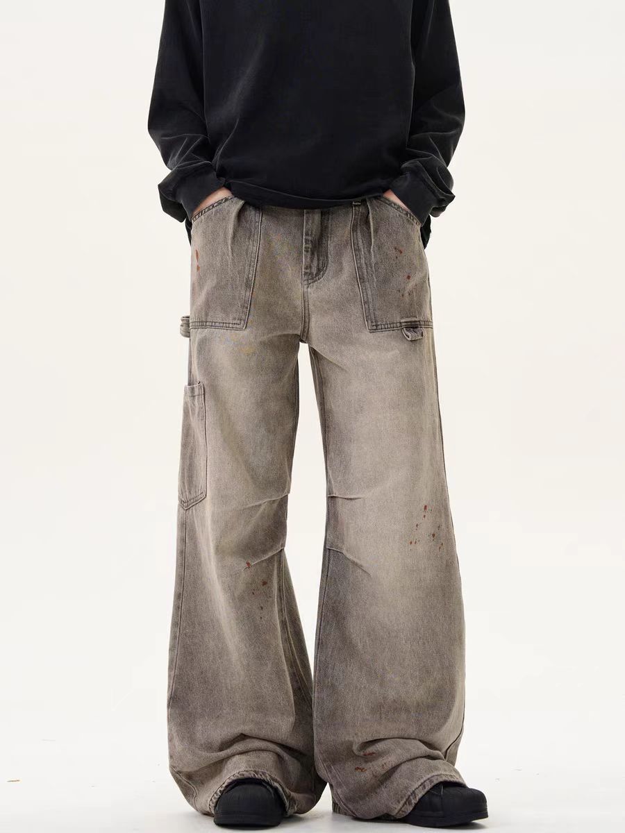 Designer × Jean × Vintage Aged and inked frayed workwear baggy jeans Size US 31 - 2 Thumbnail