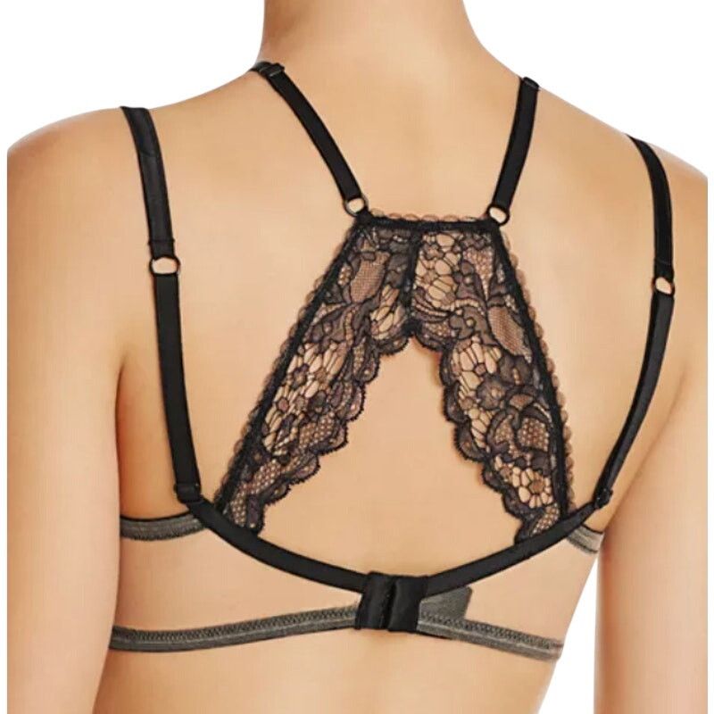 Bloomingdale's Else Black Yasmin Harness Racerback Underwire Satin Lace Bra Size ONE SIZE - 2 Thumbnail