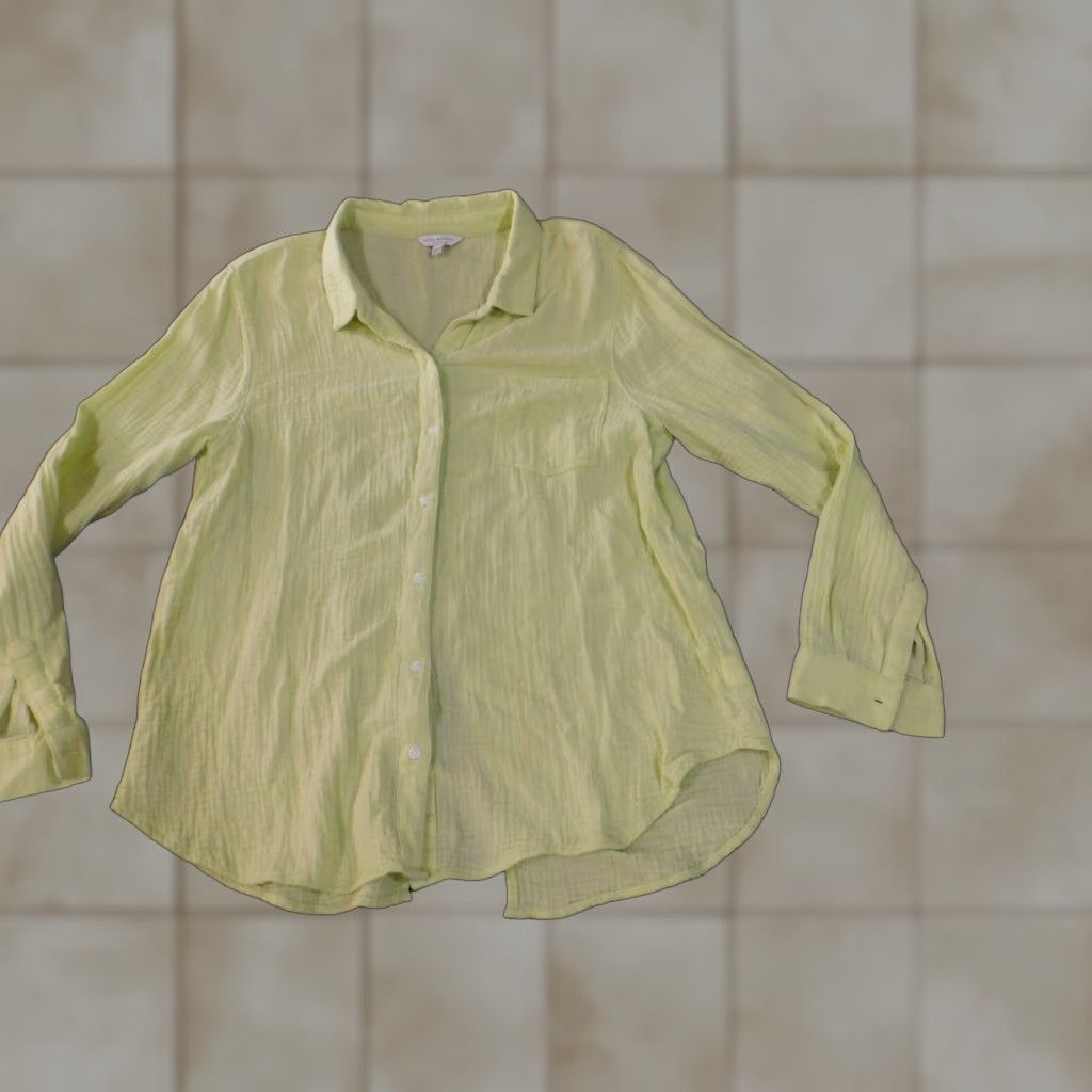 Lucky Brand Lucky Brand Button-Up Shirt Womens L Green Cotton Slit Casual Long Sleeve Button-Up Top Size L / US 10 / IT 46 - 1 Thumbnail