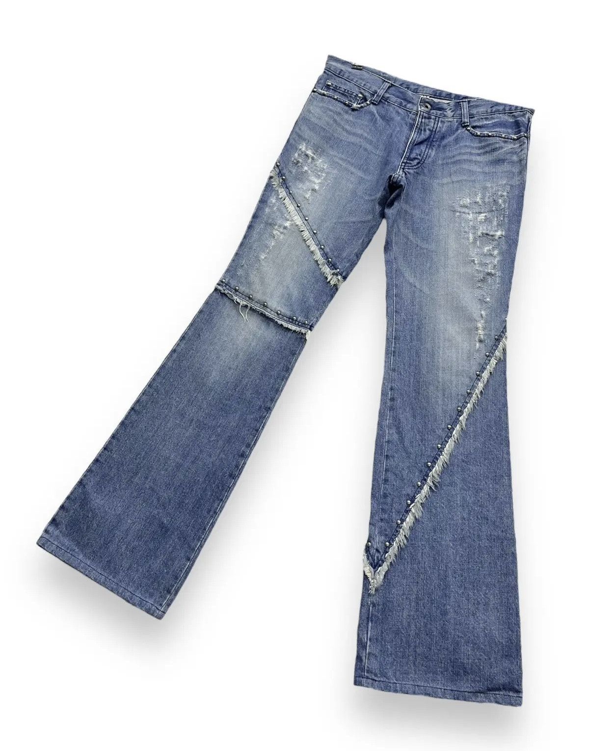 5351 POUR LES HOMMES × ABAHOUSE × Designer STEALS💥VINTAGE 5351 HOMMES Distressed Spliced Studded Flare Size US 31 - 4 Thumbnail