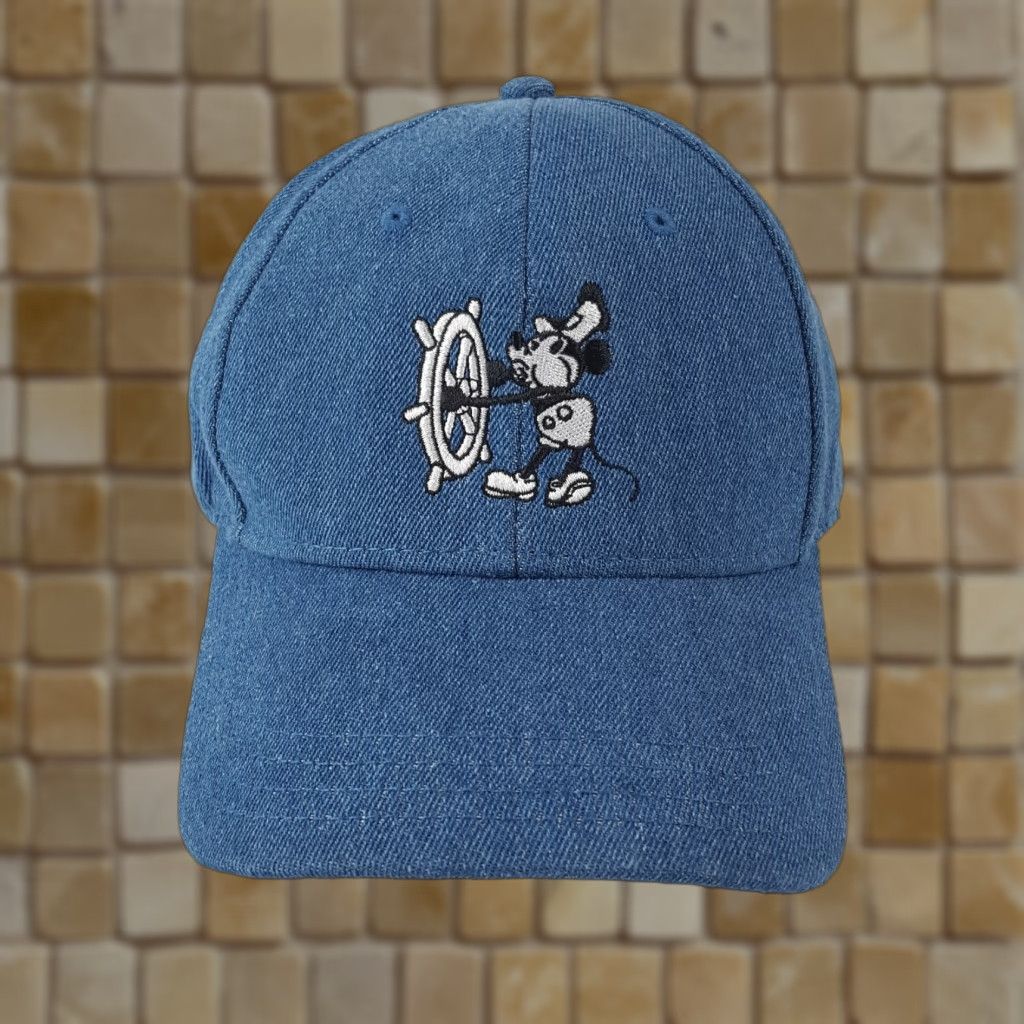 Disney VINTAGE Disney Mickey Mouse Denim Baseball Cap Hat - Snapback - One Size - Blue - Adjustable - 90s Y2K Cartoon Promo Cap Mens Size ONE SIZE - 1 Thumbnail