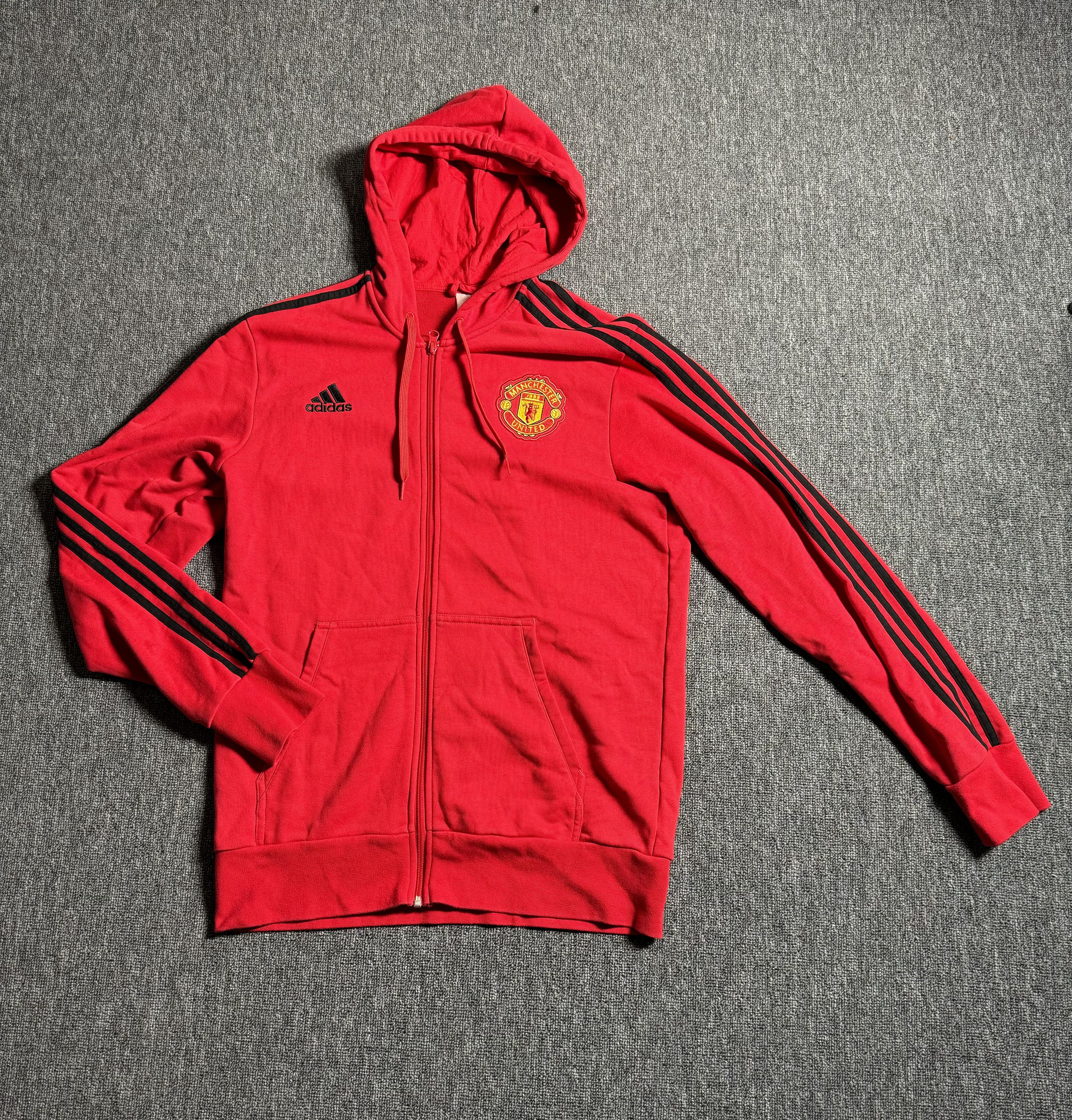Adidas Adidas Manchester United Hoodie Red Full Zip 3 Stripes Size US L / EU 52-54 / 3 - 1 Thumbnail