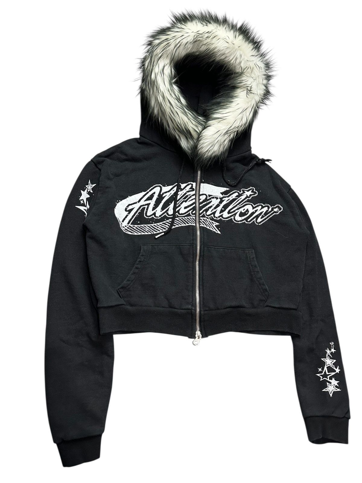 20471120 ATTENTION SIX STAR CROPPED LGB STYLE FUR ZIP HOODIE Size M / US 6-8 / IT 42-44 - 3 Thumbnail