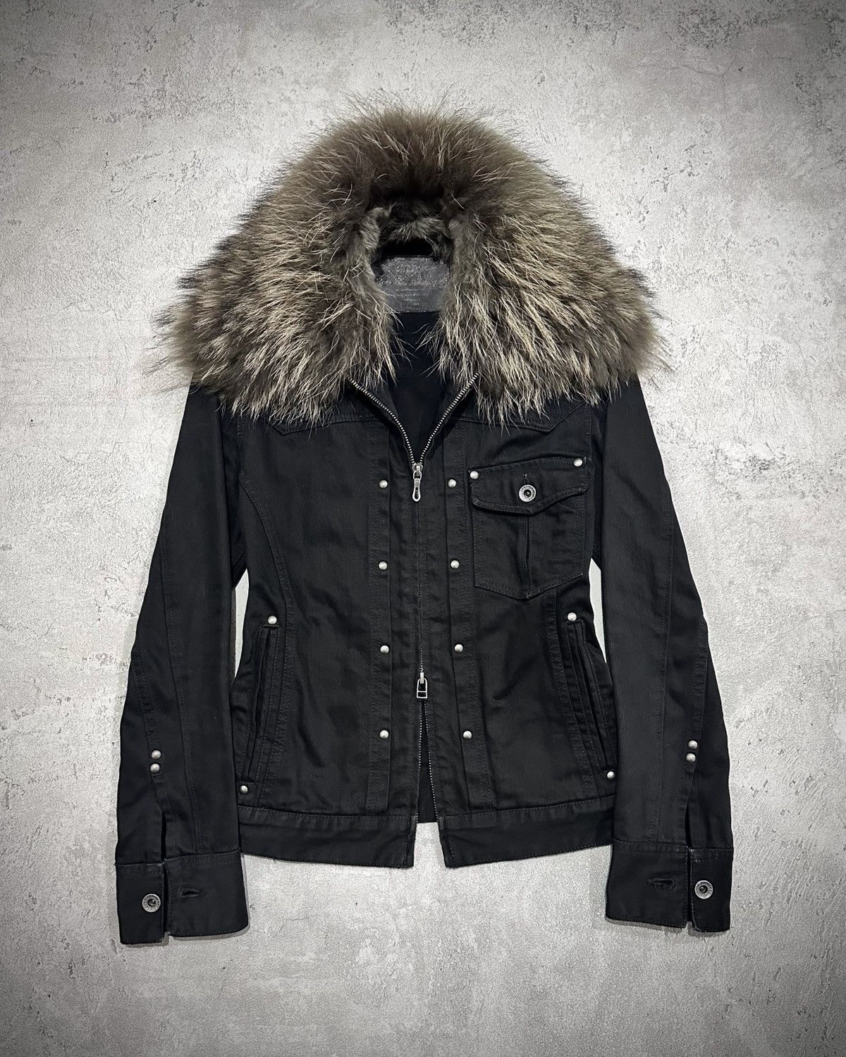 5351 POUR LES HOMMES 5351 Pour Les Hommes Fur Neck Denim Biker Jacket Kmrii Style Size US S / EU 44-46 / 1 - 1 Thumbnail