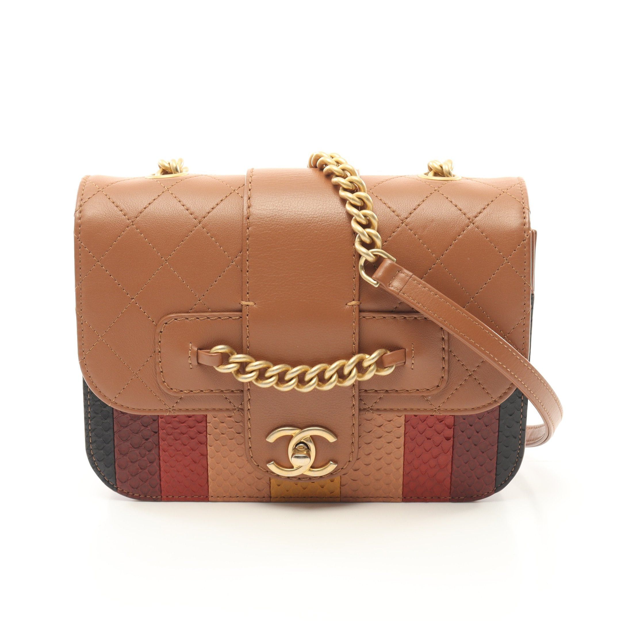 Chanel Chanel Coco Mark Chain Shoulder Bag Leather Brown Multicolor Gold Hardware Size ONE SIZE - 1 Thumbnail