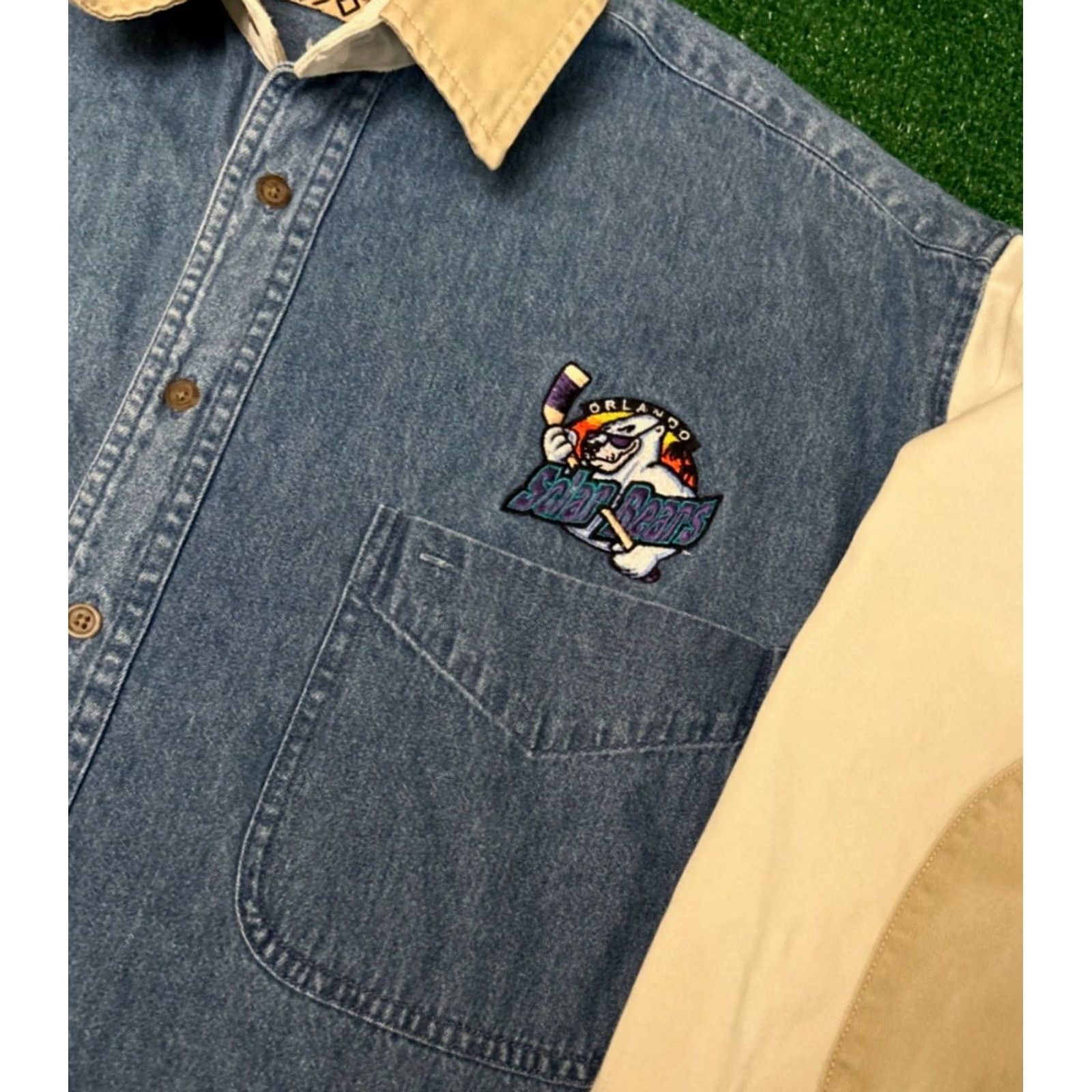Denime VINTAGE Orlando Solar Bears Embroidered Denim Button Up Shirt Mens Large Size US L / EU 52-54 / 3 - 2 Thumbnail