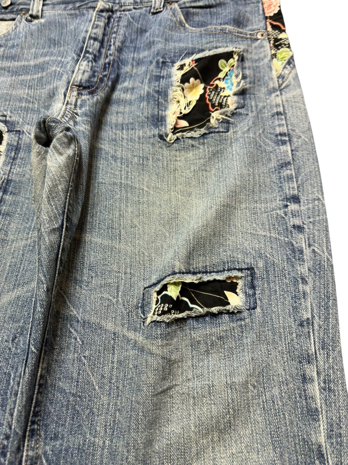 JNCO Vintage Japanese Brand Baggy Floral Sashiko Boro Style Jeans Size US 41 - 3 Thumbnail