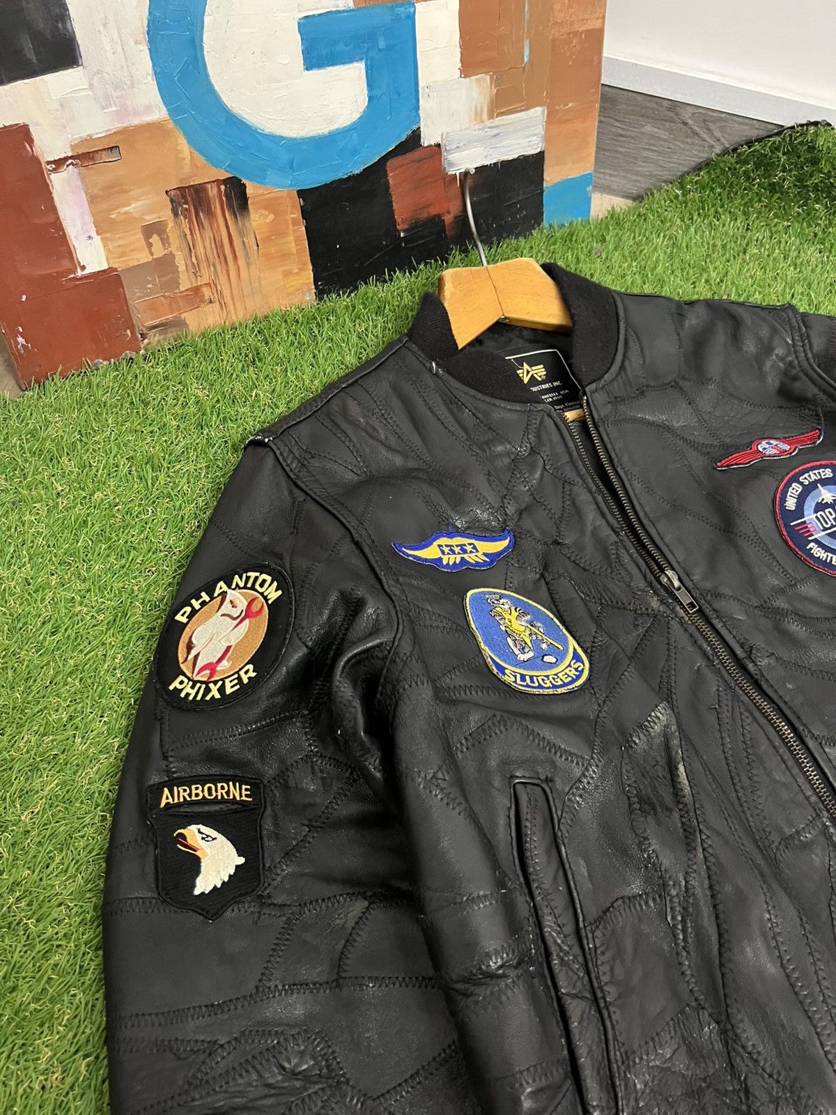 Alpha Industries × Vintage Vintage Alpha Industries Leather Patchwork Top Gun Jacket Size S / US 4 / IT 40 - 2 Thumbnail