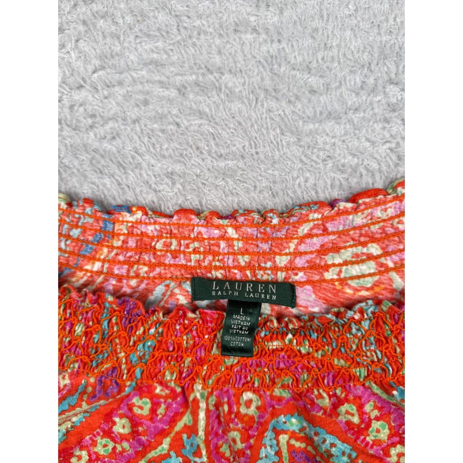 Ralph Lauren VINTAGE Lauren Ralph Lauren Shirt Women Large Red Paisley Boat Neck Cotton Casual 90s Size L / US 10 / IT 46 - 6 Thumbnail