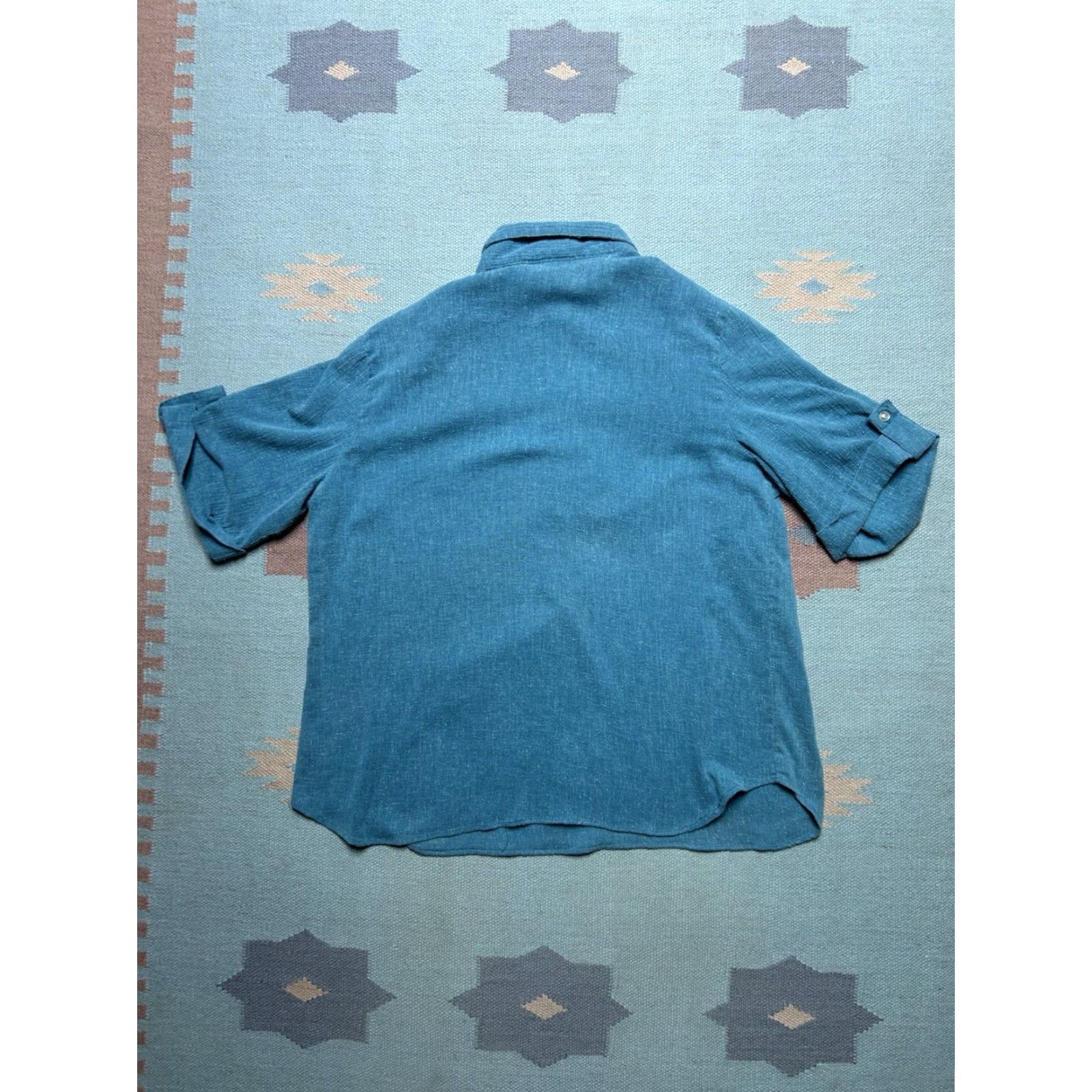 Vintage VINTAGE 70s Shirt blue textured 1/2 button short sleeve pullover women’s XL 42 Size XL / US 12-14 / IT 48-50 - 8 Thumbnail