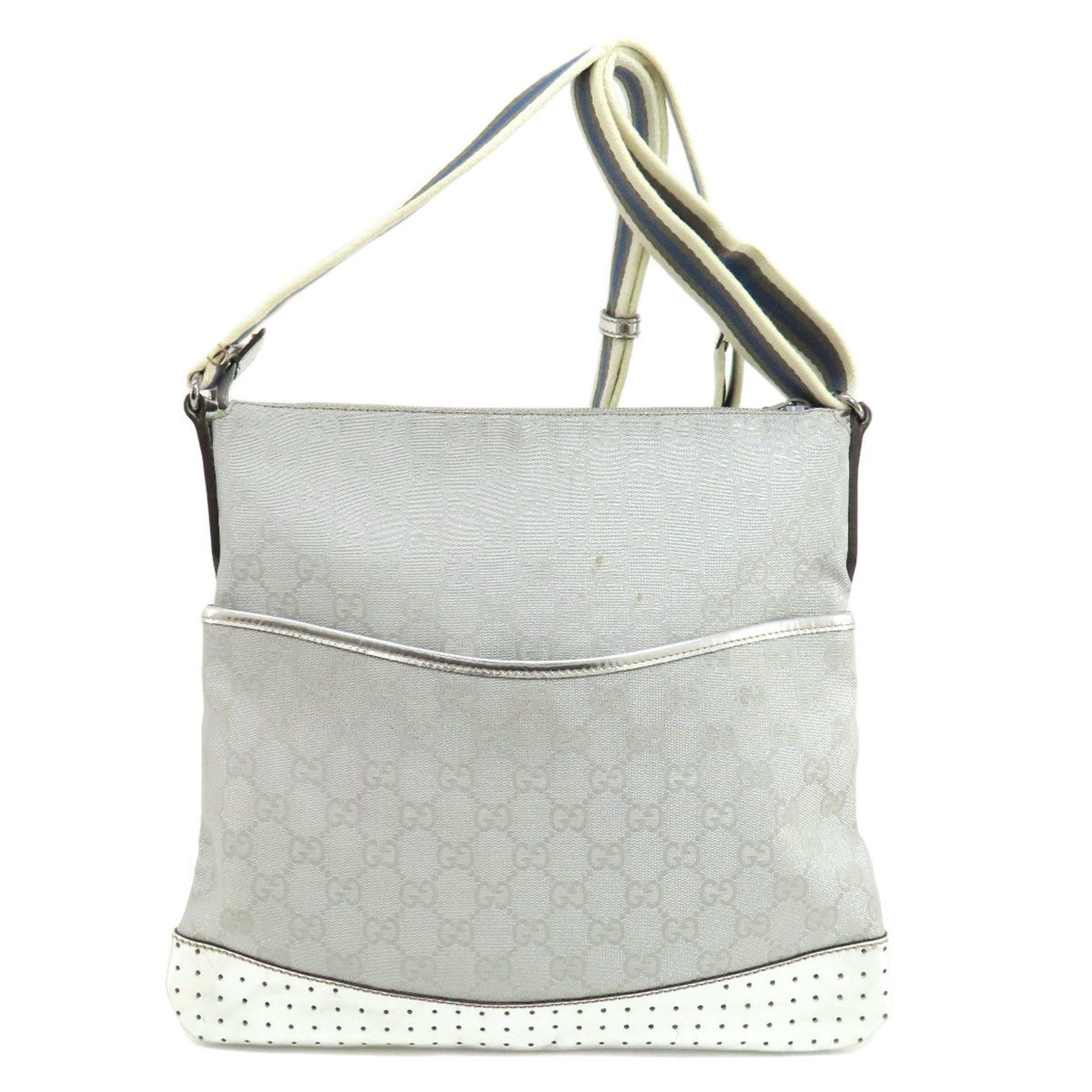 image of Gucci 145857 GG Punching Shoulder Bag Canvas Women's Gucci in Silver