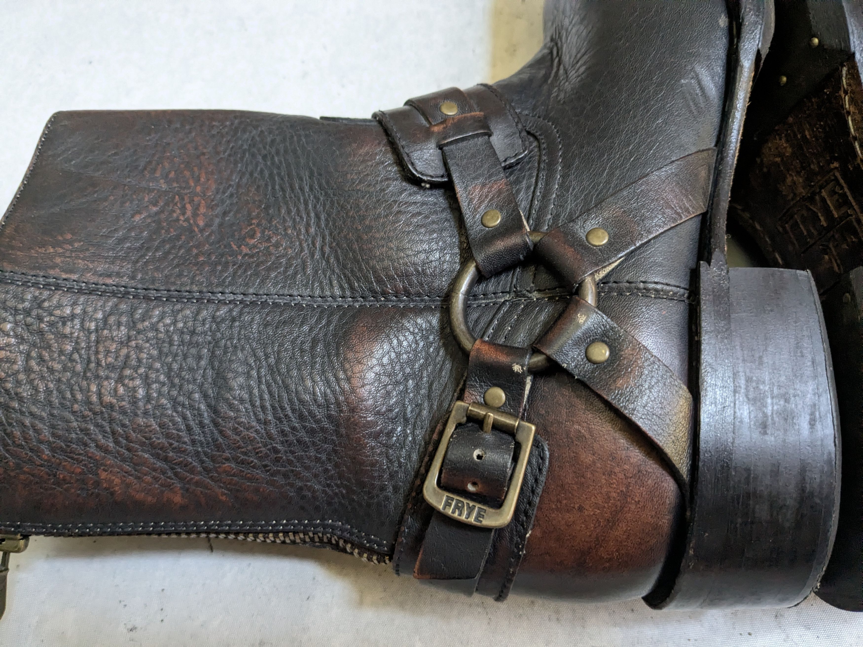 Frye Frye Harness Boots Brown 11 Back Zip Leather Buckle Strap Size US 11 / EU 44 - 11 Thumbnail