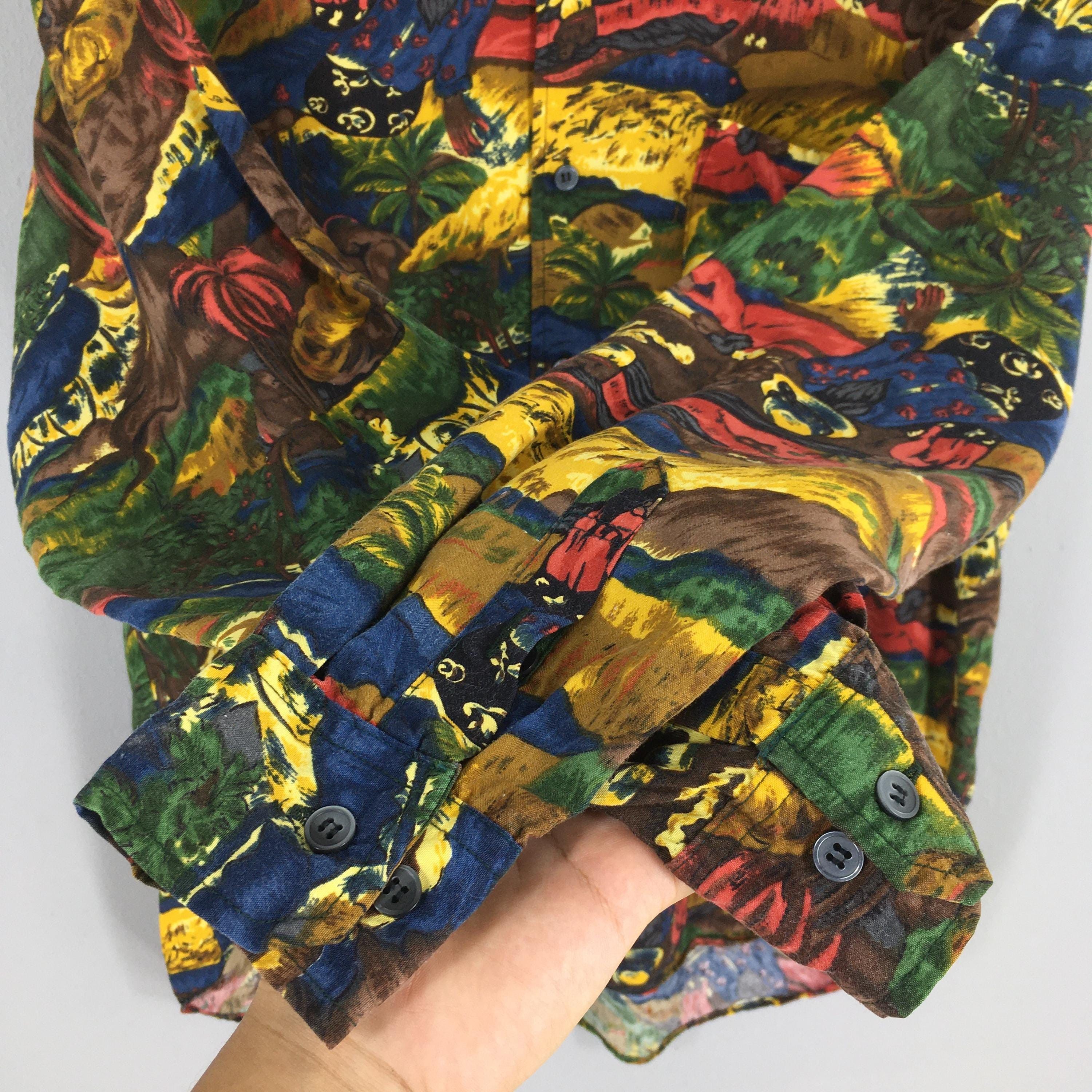 Japanese Brand 1970s Saburoku Japan Funky Abstract Jungle People Shirt M Size US M / EU 48-50 / 2 - 4 Thumbnail