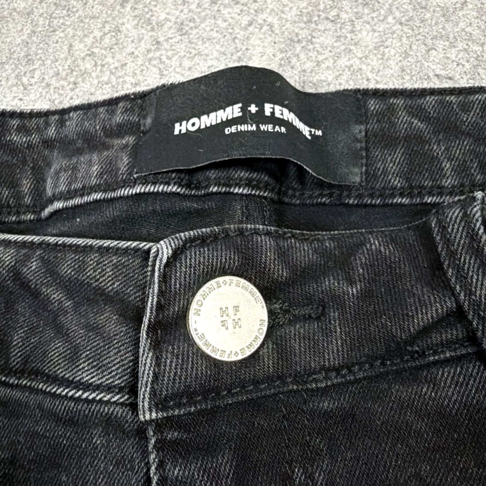 Vintage Homme Femme Patched Distressed Jean Men's Size 34 Black Denim Wear 5-Pocket Regular Rise 10-12in Inseam 30in Charcoal Wash Vintage No Mens Jeans Size US 34 / EU 50 - 3 Thumbnail