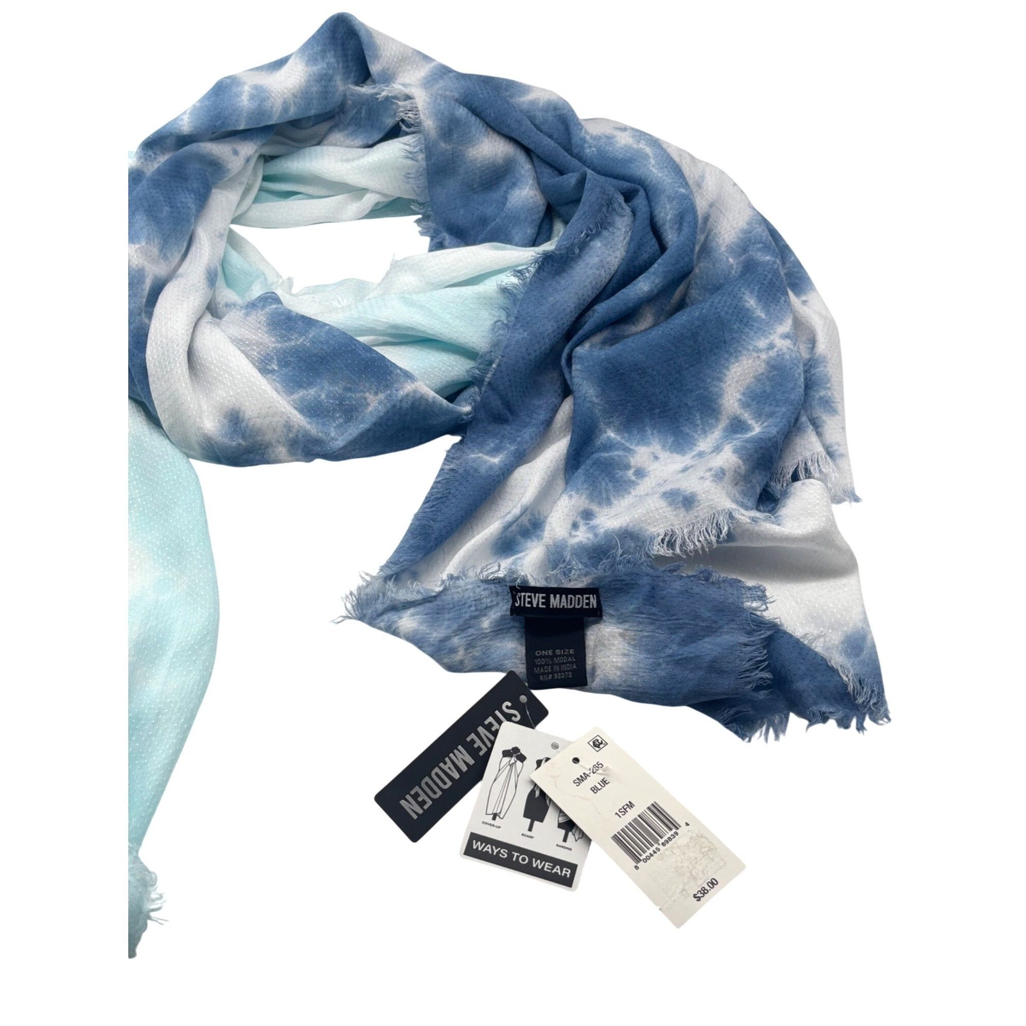 Other Steve Madden Two-Tone Tie-Dyed Scarf, OS, Blue Size ONE SIZE - 3 Thumbnail
