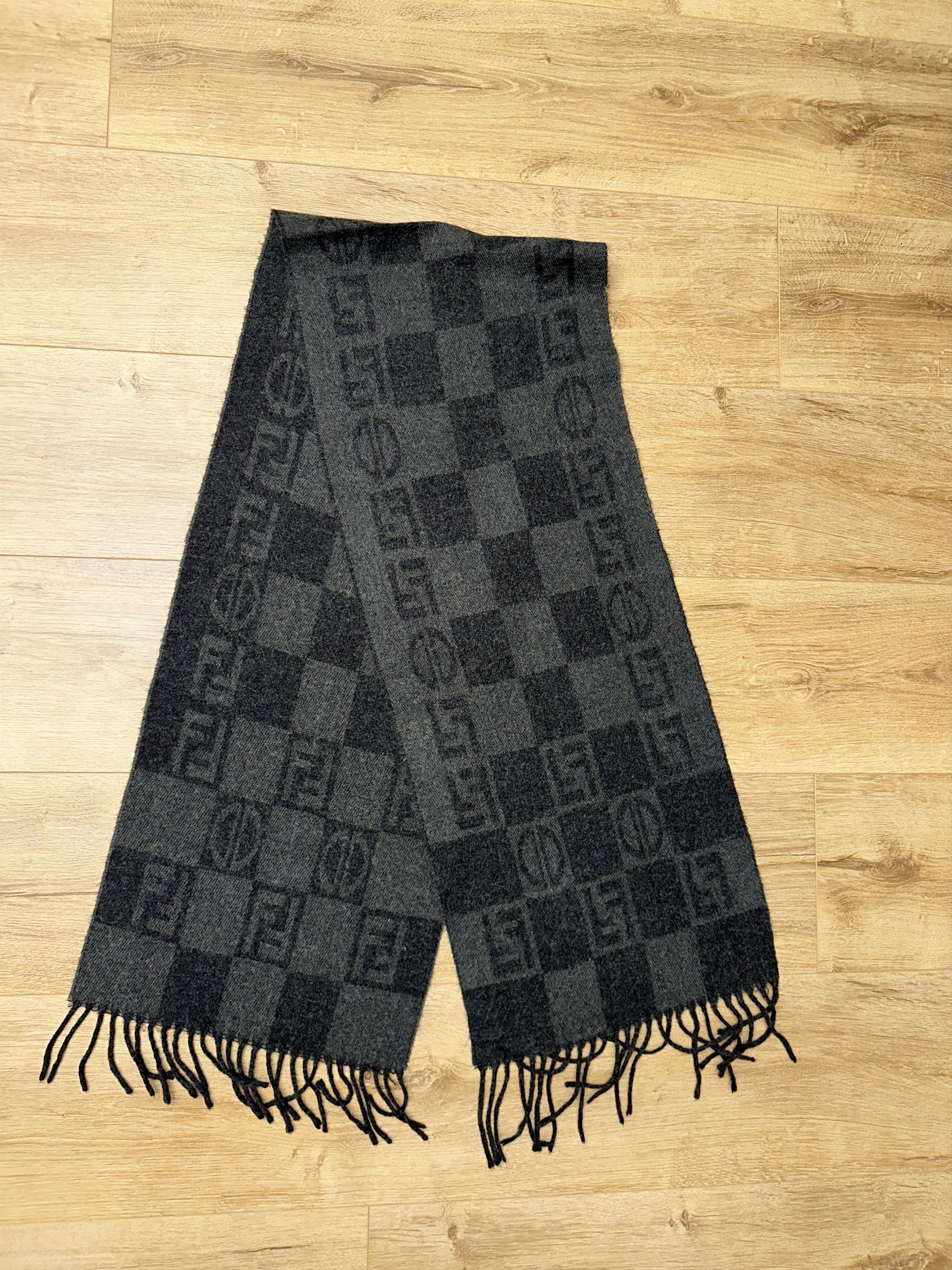 Fendi Gray Fendi Zucca Vintage Wool Scarf 165x30cm Logo Check Size ONE SIZE - 2 Thumbnail