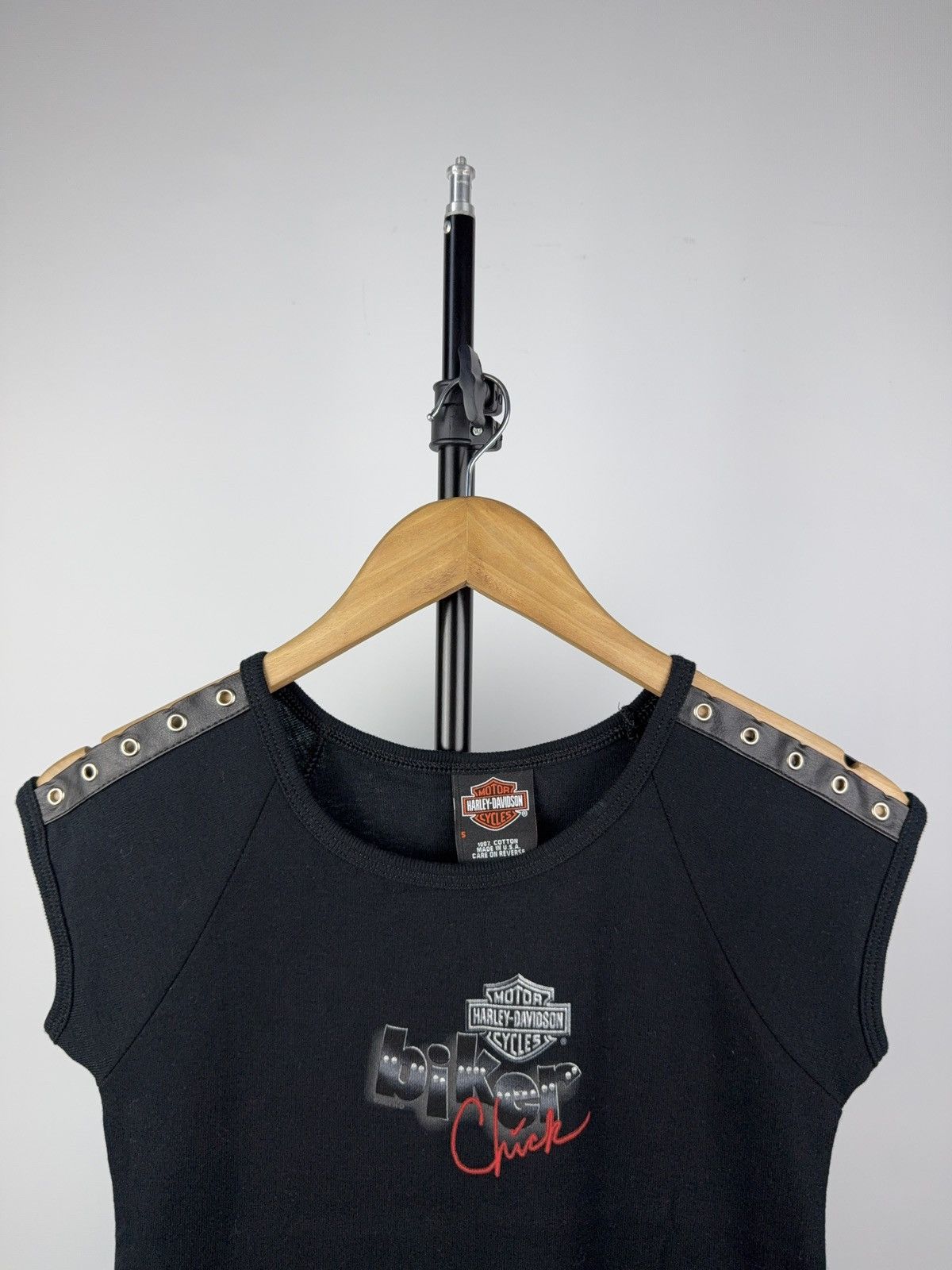 Harley Davidson × Vintage Harley-Davidson Biker Chick Top – Grommet Shoulder – S Size S / US 4 / IT 40 - 2 Thumbnail