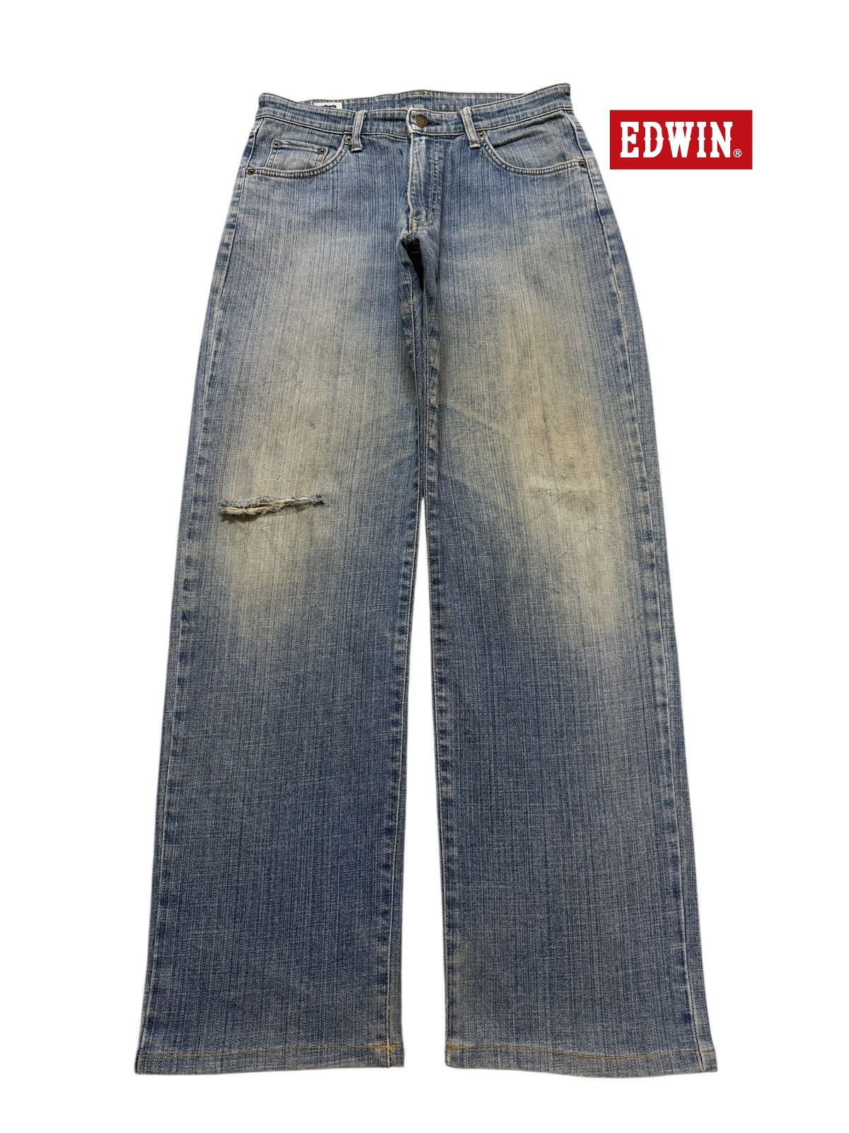 Edwin Vintage 90s Edwin 404 Mud Wash Faded Distress Wide Leg Jeans Size US 31 - 1 Thumbnail