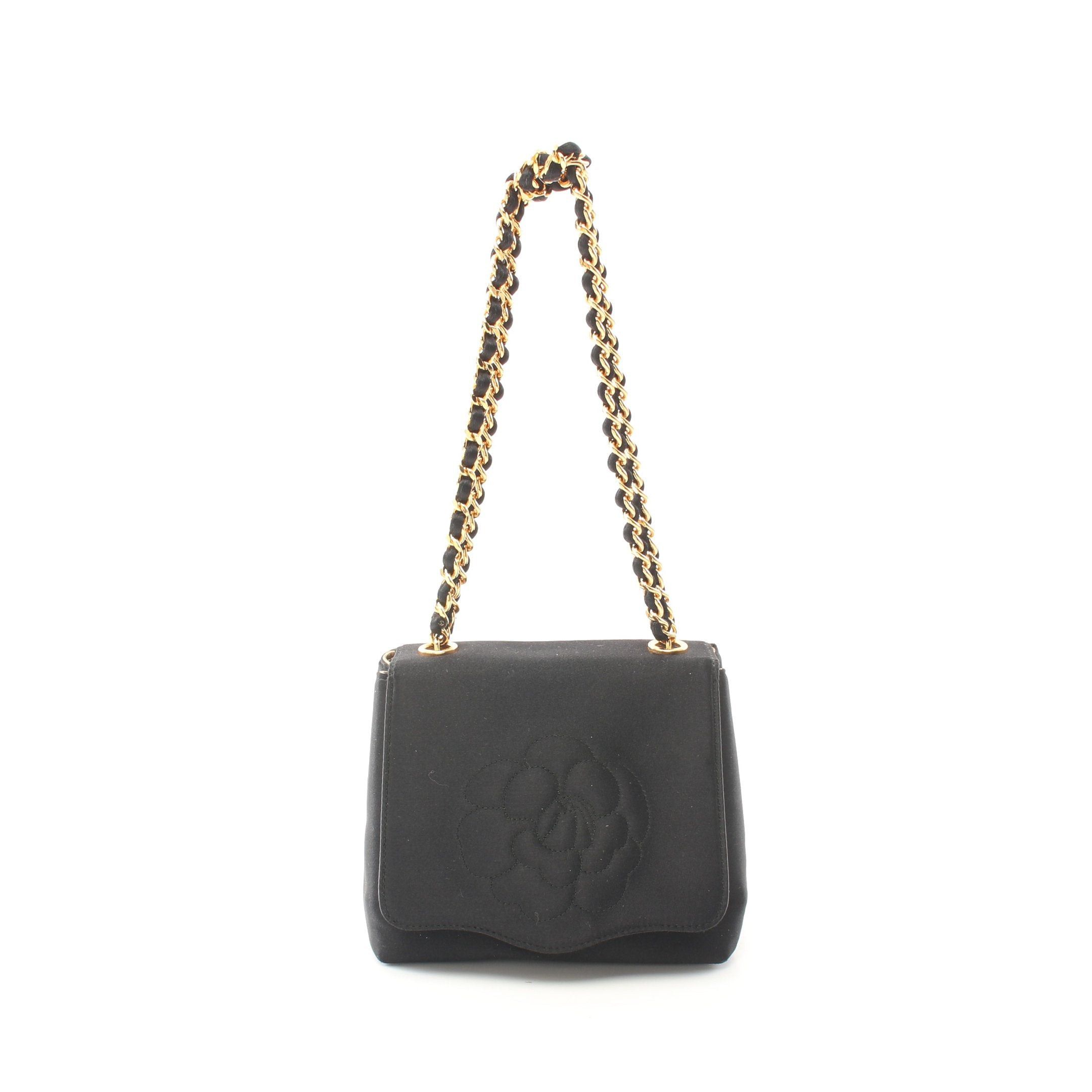 Chanel Chanel Camellia Chain Handbag Satin Black Gold Hardware Size ONE SIZE - 1 Thumbnail