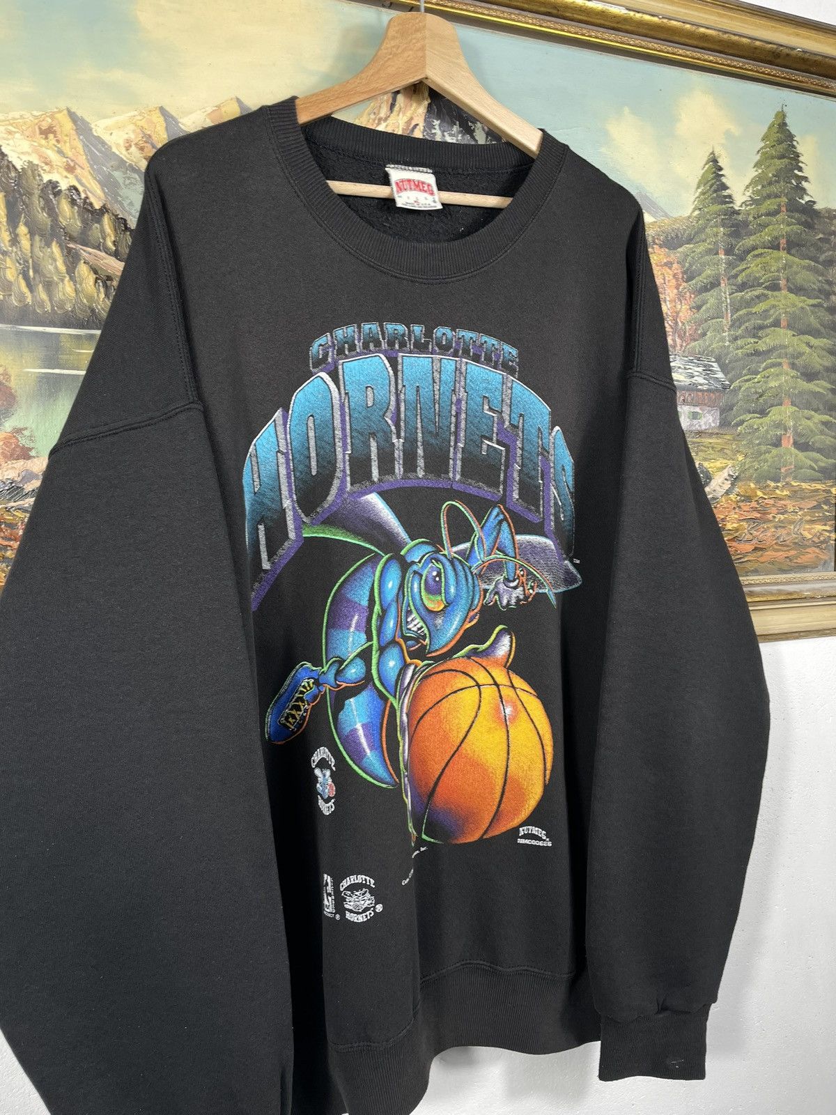 NBA × Nutmeg × Vintage Charlotte Hornets Retro 90s Crewneck Baseball Boxy Loose Size US XL / EU 56 / 4 - 5 Thumbnail