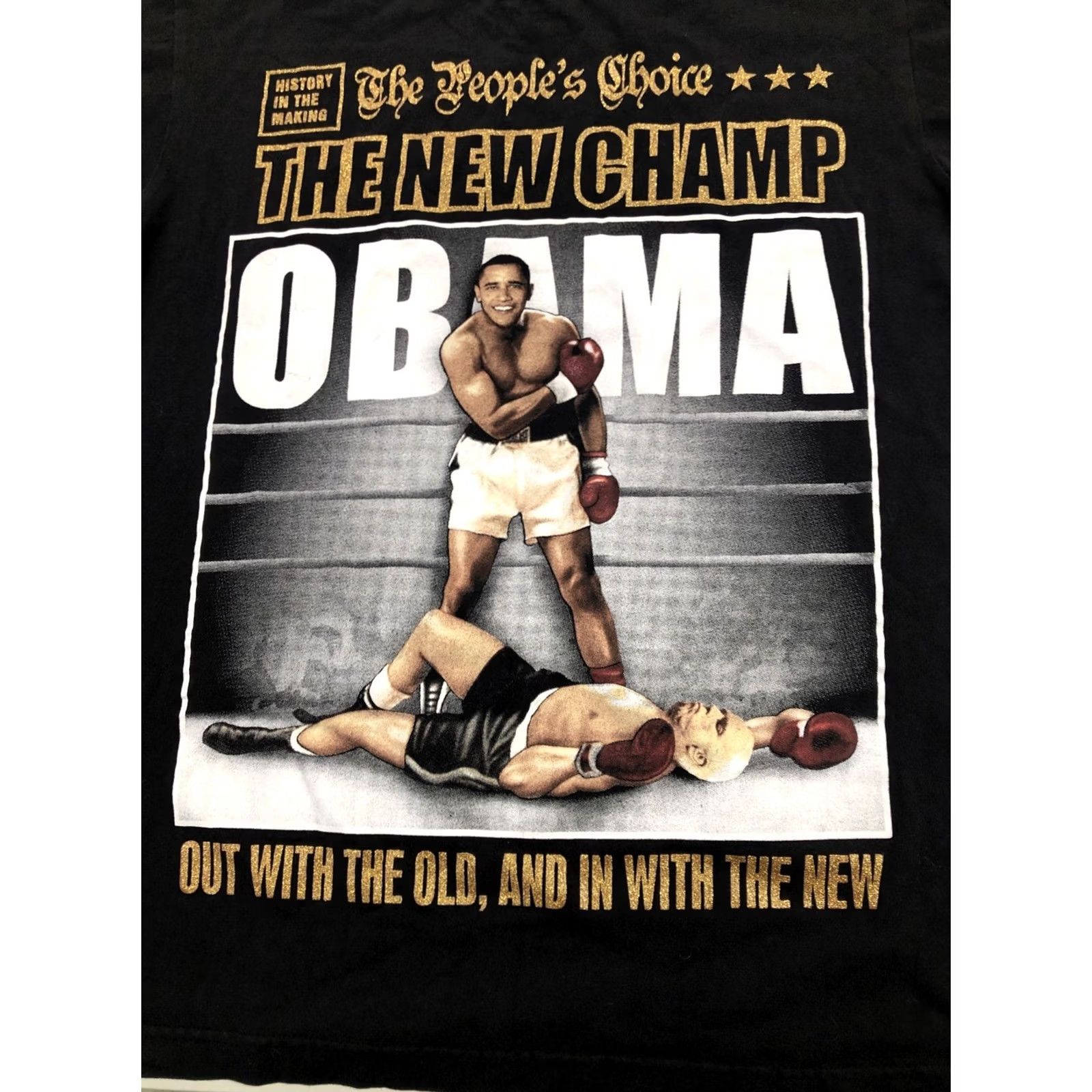 Vintage Barrack Obama T Shirt Dreammaster Box American 2000s 100% Cotton Black Short Sleeve Crew Neck Medium Mens Wrestling Boxing Glitter All Seasons Size US M / EU 48-50 / 2 - 2 Thumbnail