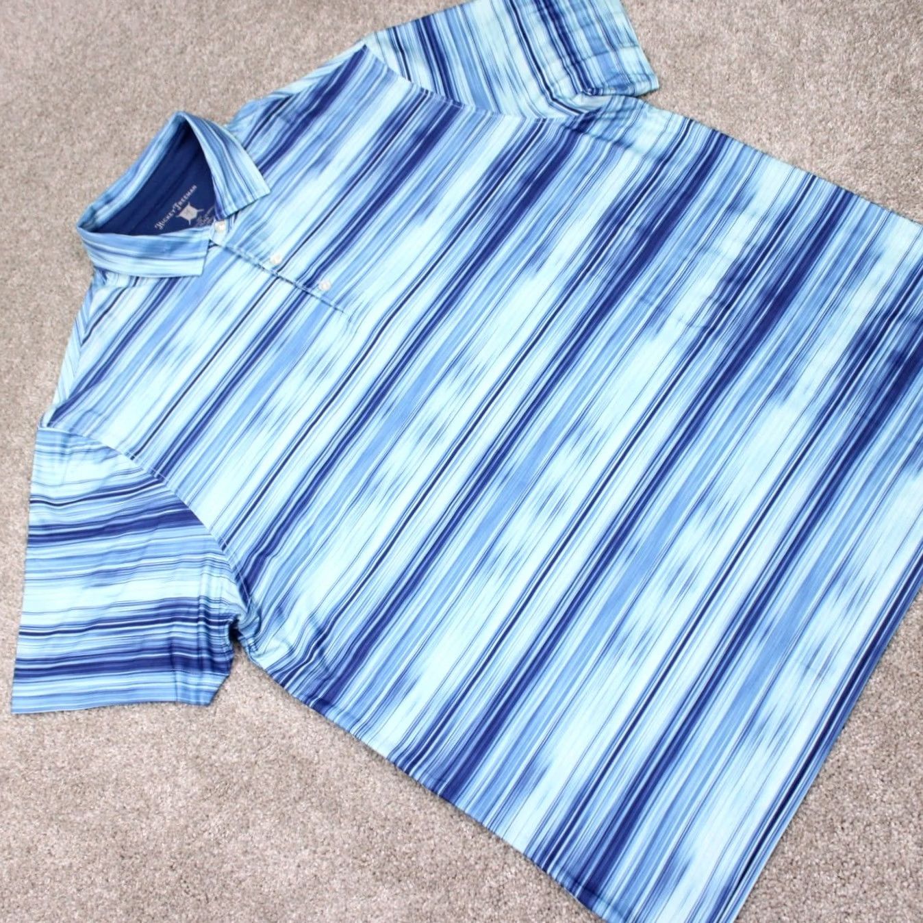 Vintage Hickey Freeman Polo Shirt Mens XL Blue Abstract Short Sleeve Polyester Stretch Golf Shirt Size US XL / EU 56 / 4 - 6 Thumbnail