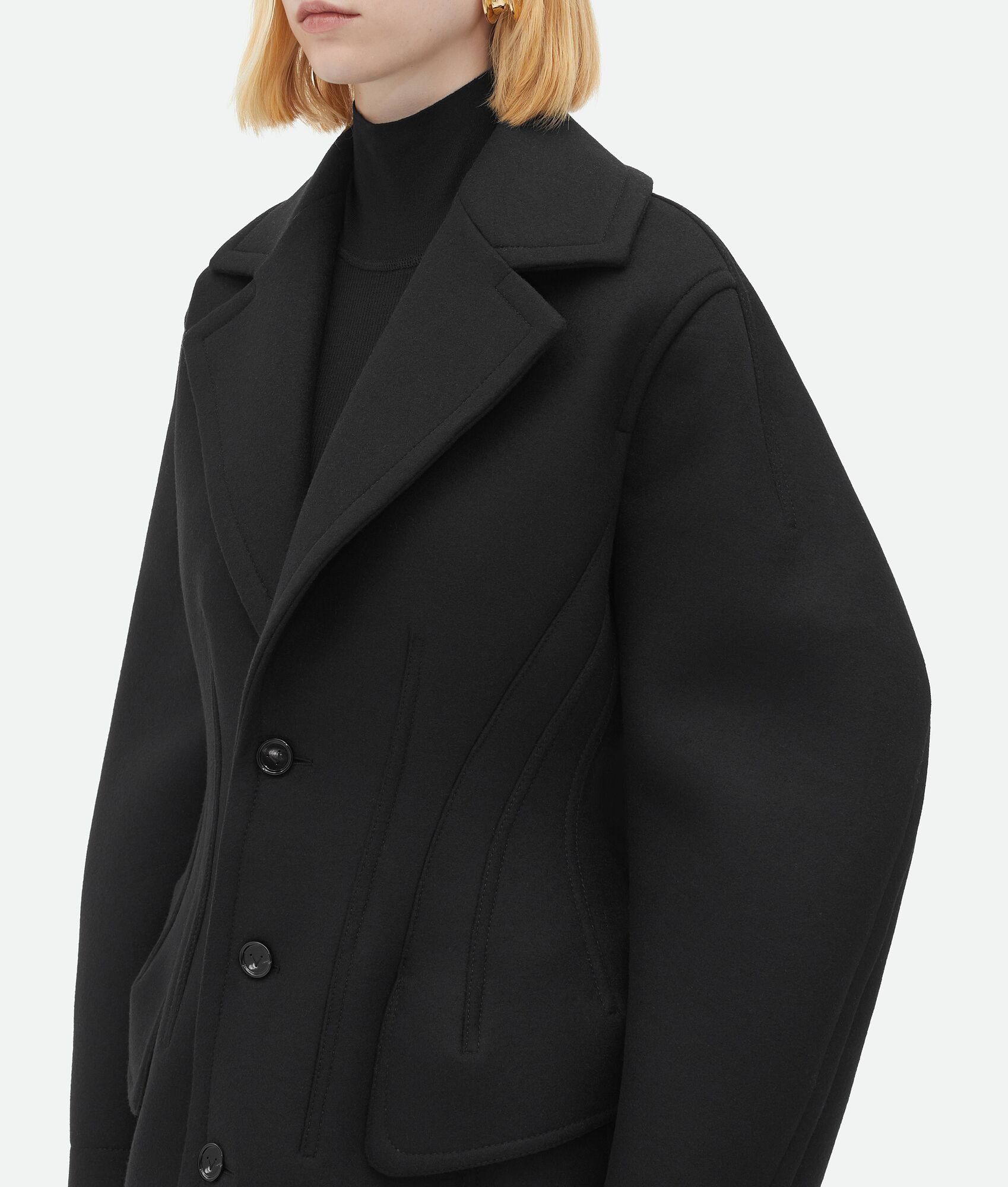 Bottega Veneta o1n1vont1224 Felted Wool Sculptured Coat in Black Size L / US 10 / IT 46 - 5 Thumbnail