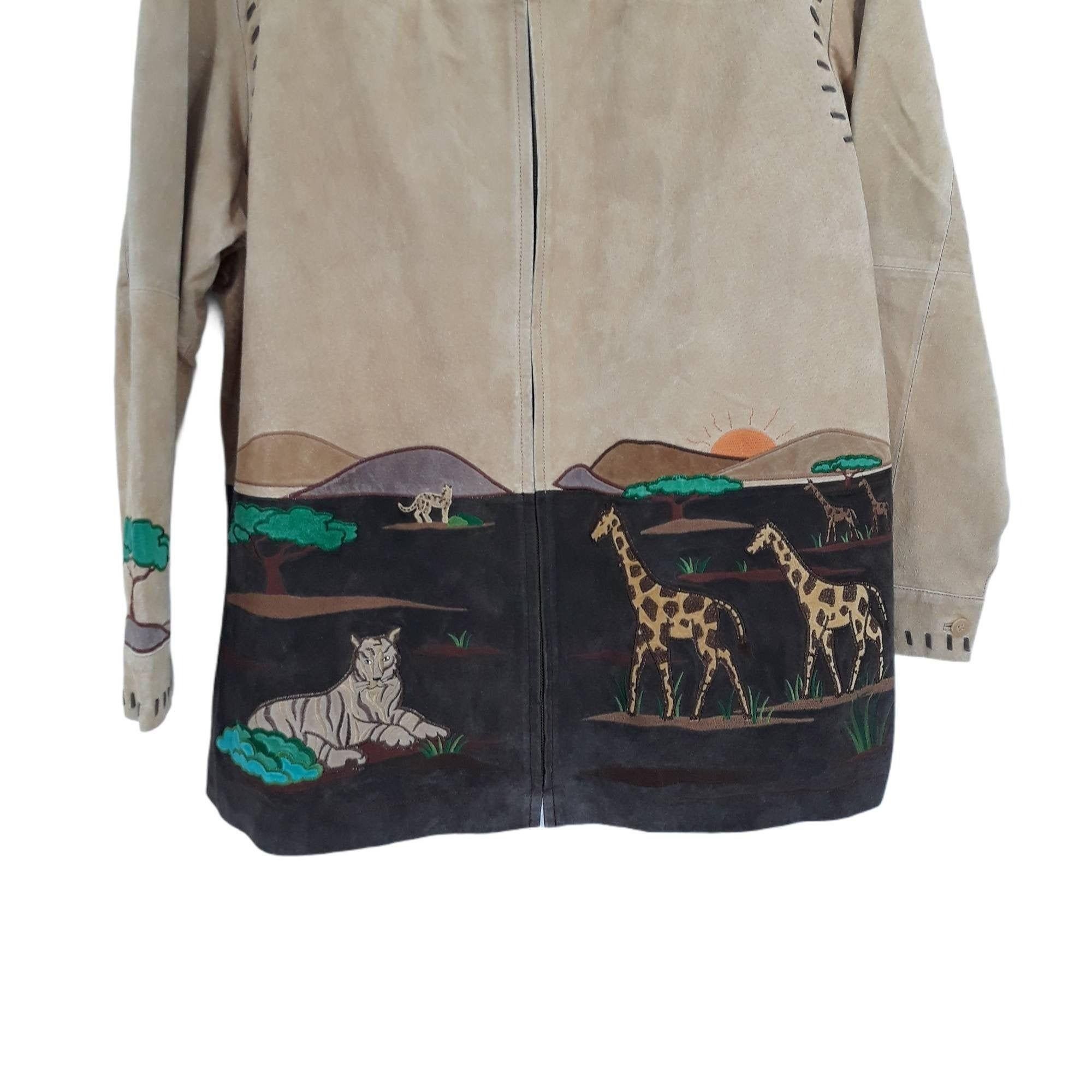 Quacker Factory 80's Leather Jacket Novelty Safari Animal Giraffe Tiger Size XXL / US 16-18 / IT 52-54 - 6 Thumbnail